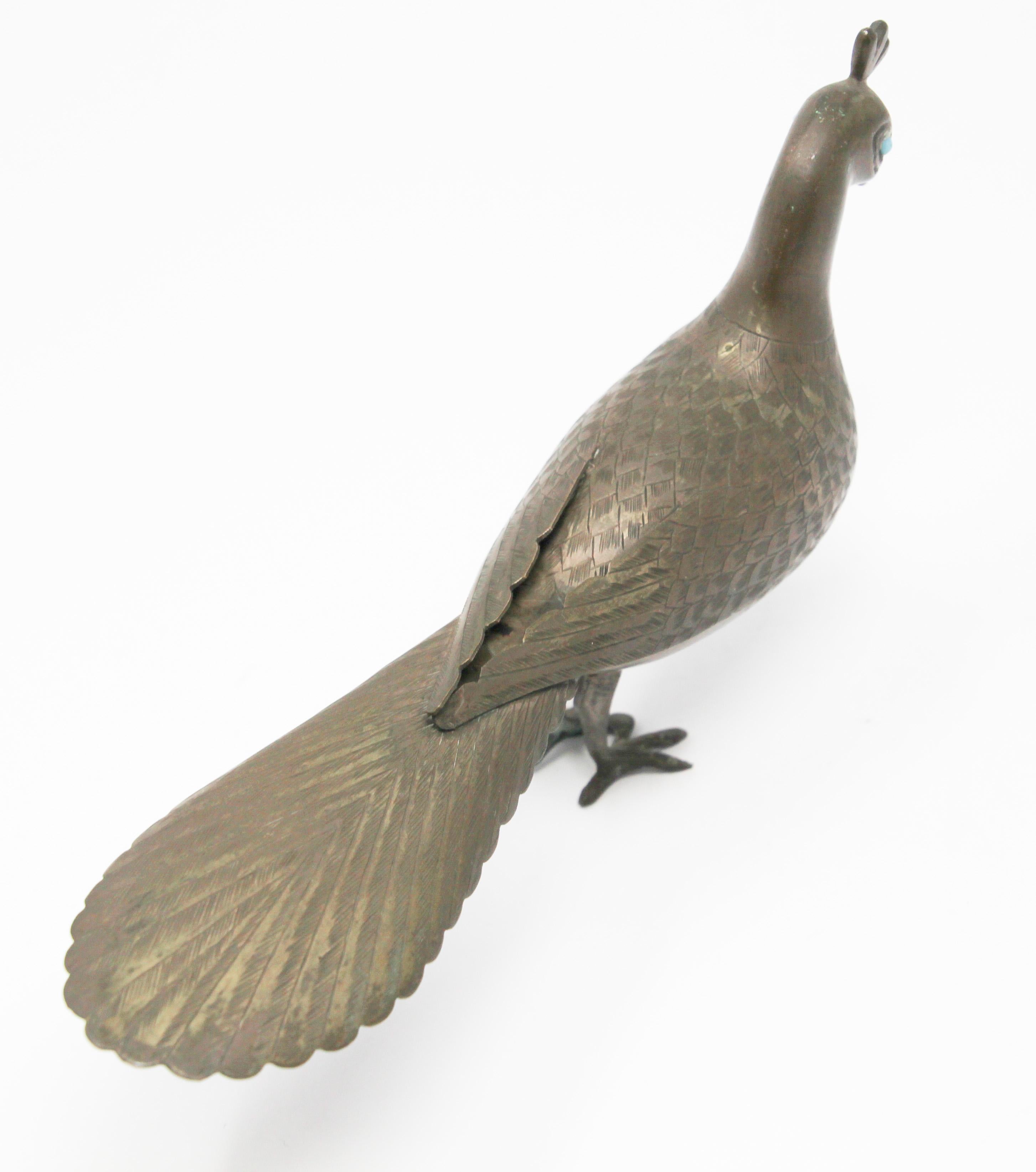 Islamic Qajar Style Damascene Metal Vintage Peacock Figurine, India For Sale 8