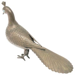 Patinated Metal Retro Peacock Figurine, India