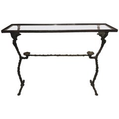 Giacometti  Style Naturalistic Sculptured Bronze Frog Motif Glass Top Console 
