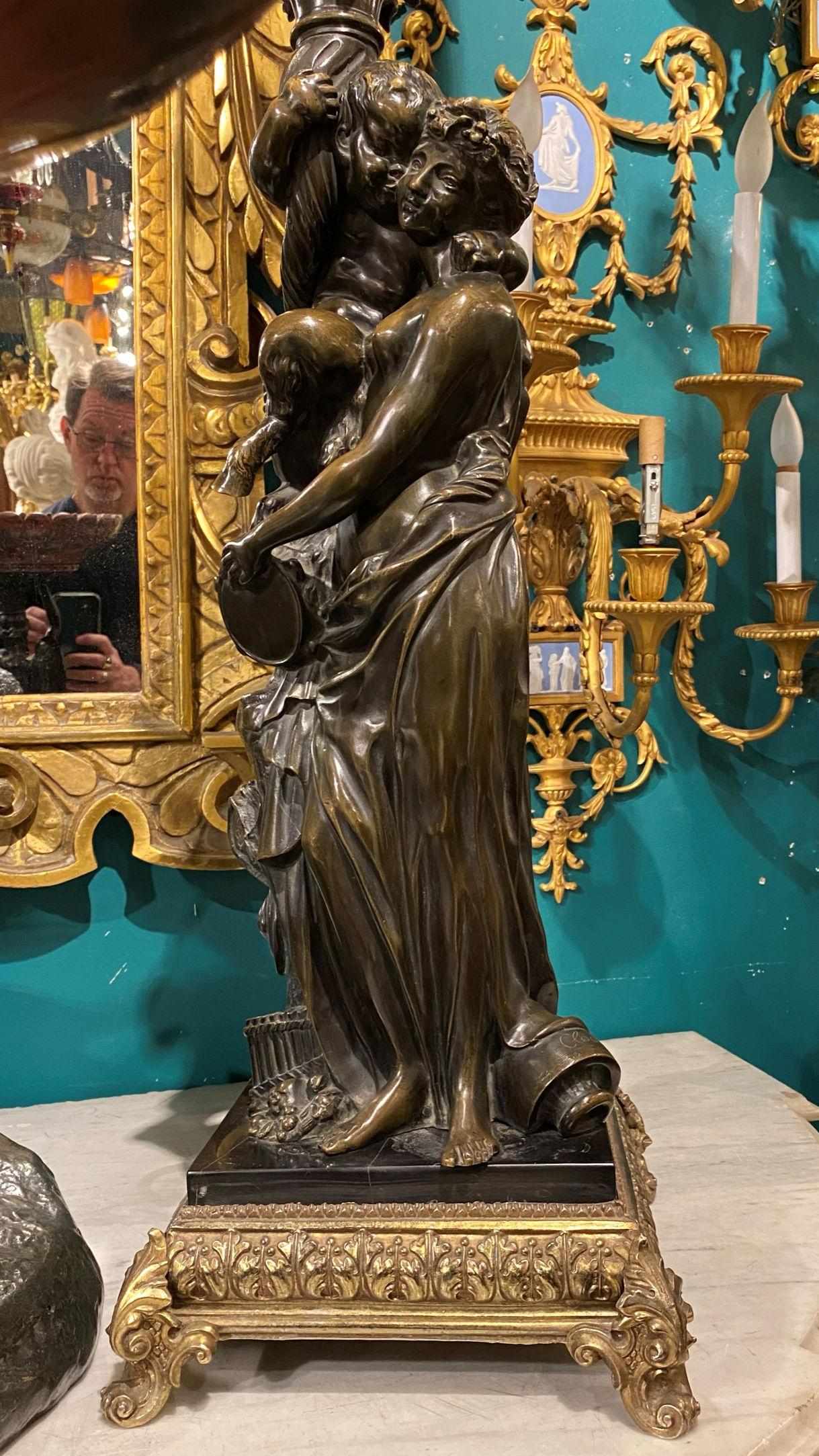 Patinated Neoclassical Figural Candelabra After Claude Michel, aka Clodion For Sale 3