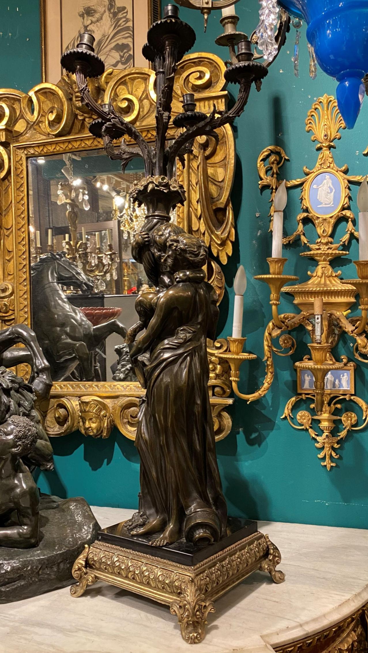 Patinated Neoclassical Figural Candelabra After Claude Michel, aka Clodion For Sale 4
