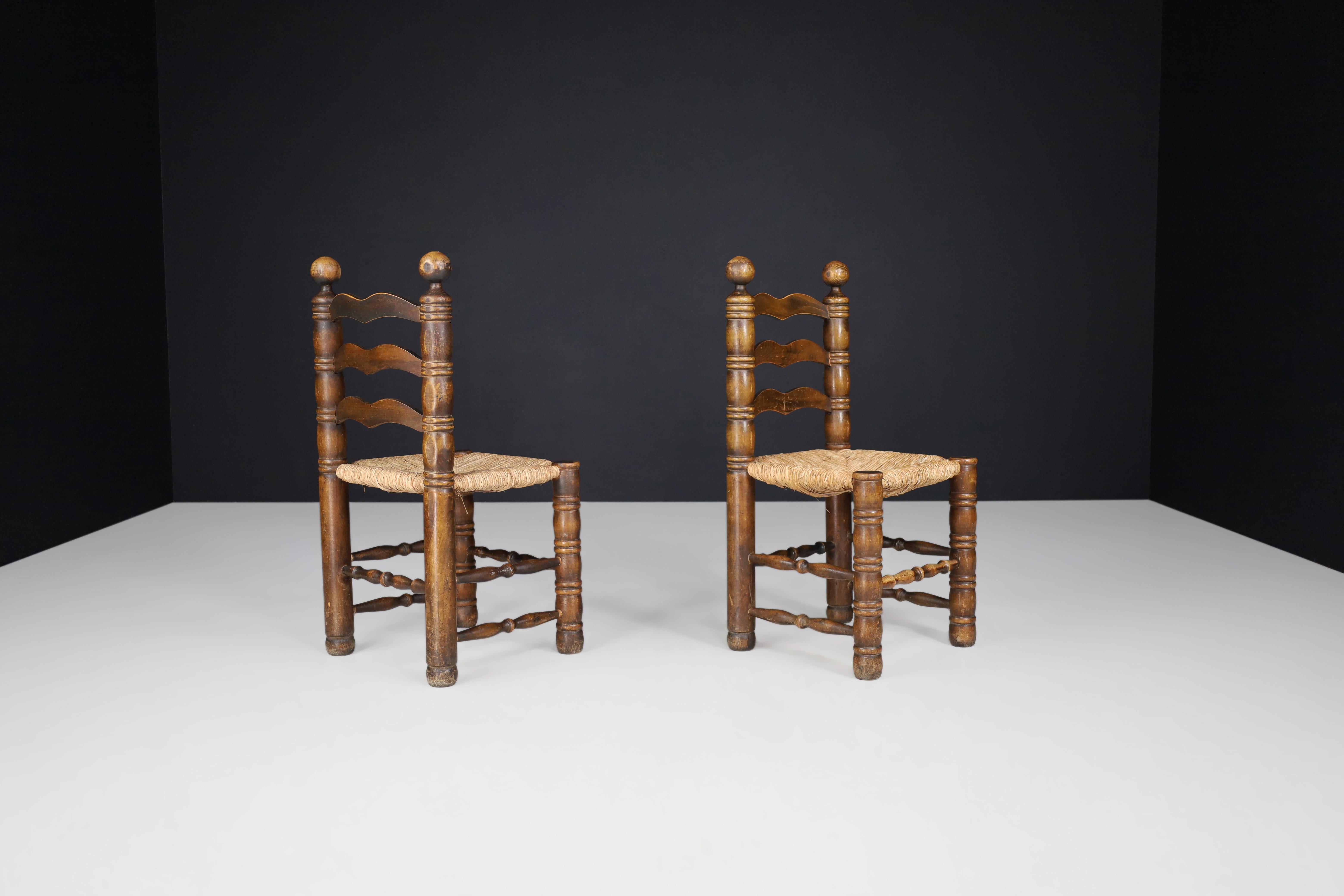Patinated Oak and Rush Turned Chairs by Charles Dudouyt, France, 1940s For Sale 5