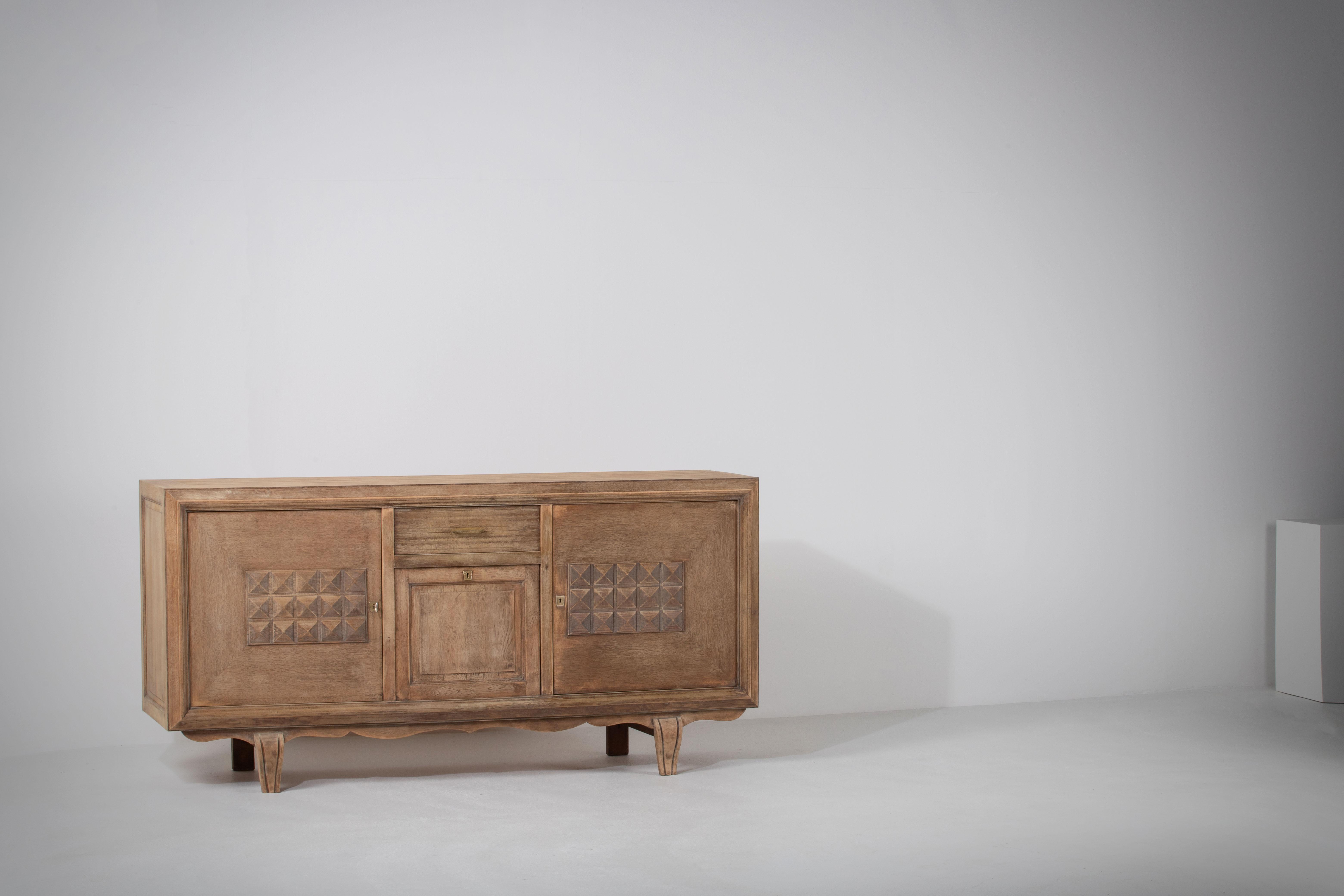 Campaign Patinated Oak Credenza, France, 1940s For Sale