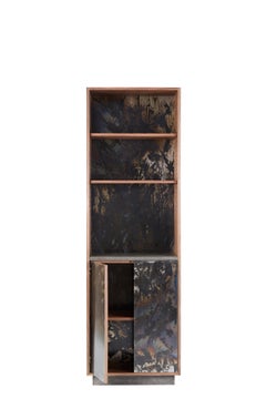Patinated or Blackened Steel Veneered "Case" in Walnut