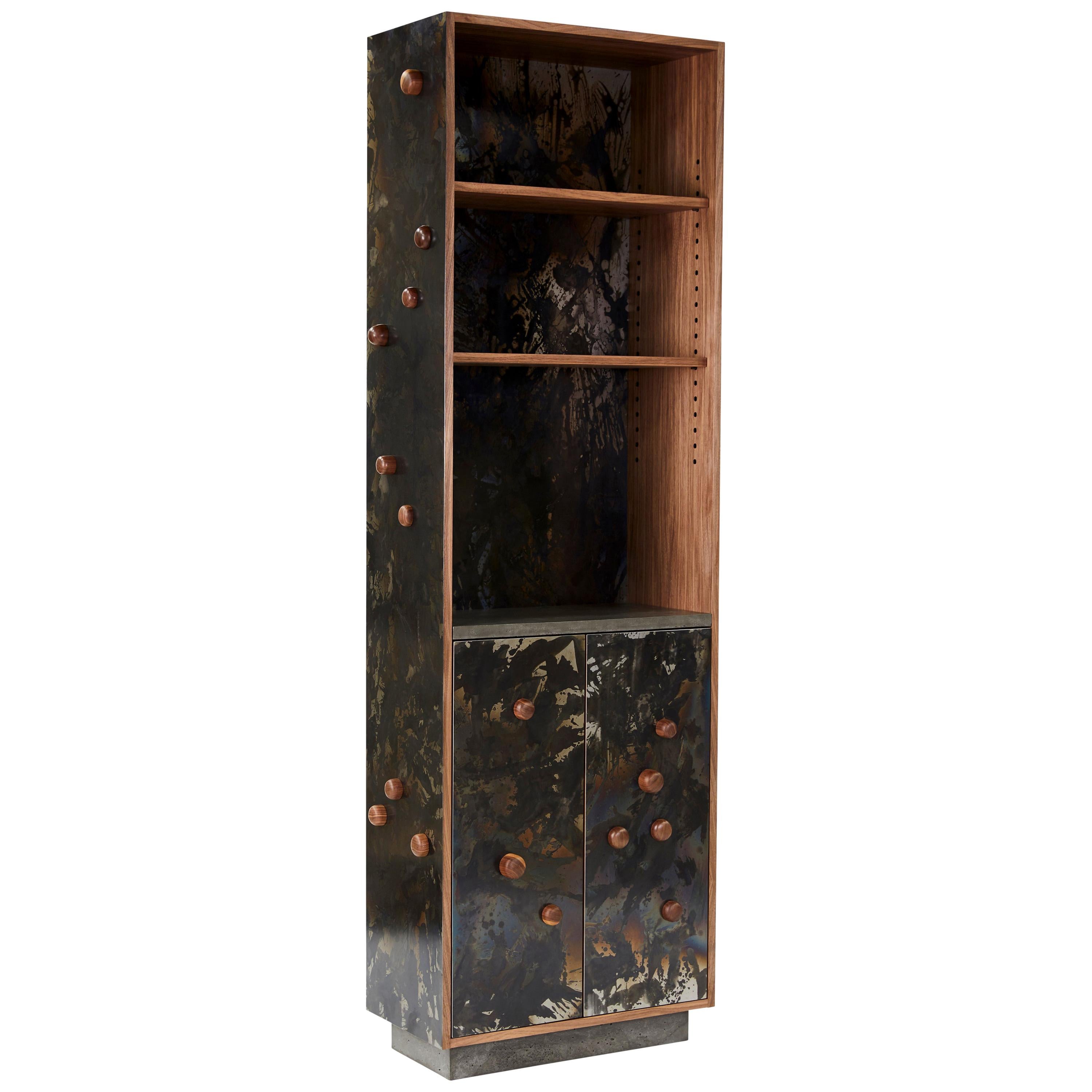 Steel Veneer "Case with Protrusions", Patinated or Blackened, in Walnut  For Sale