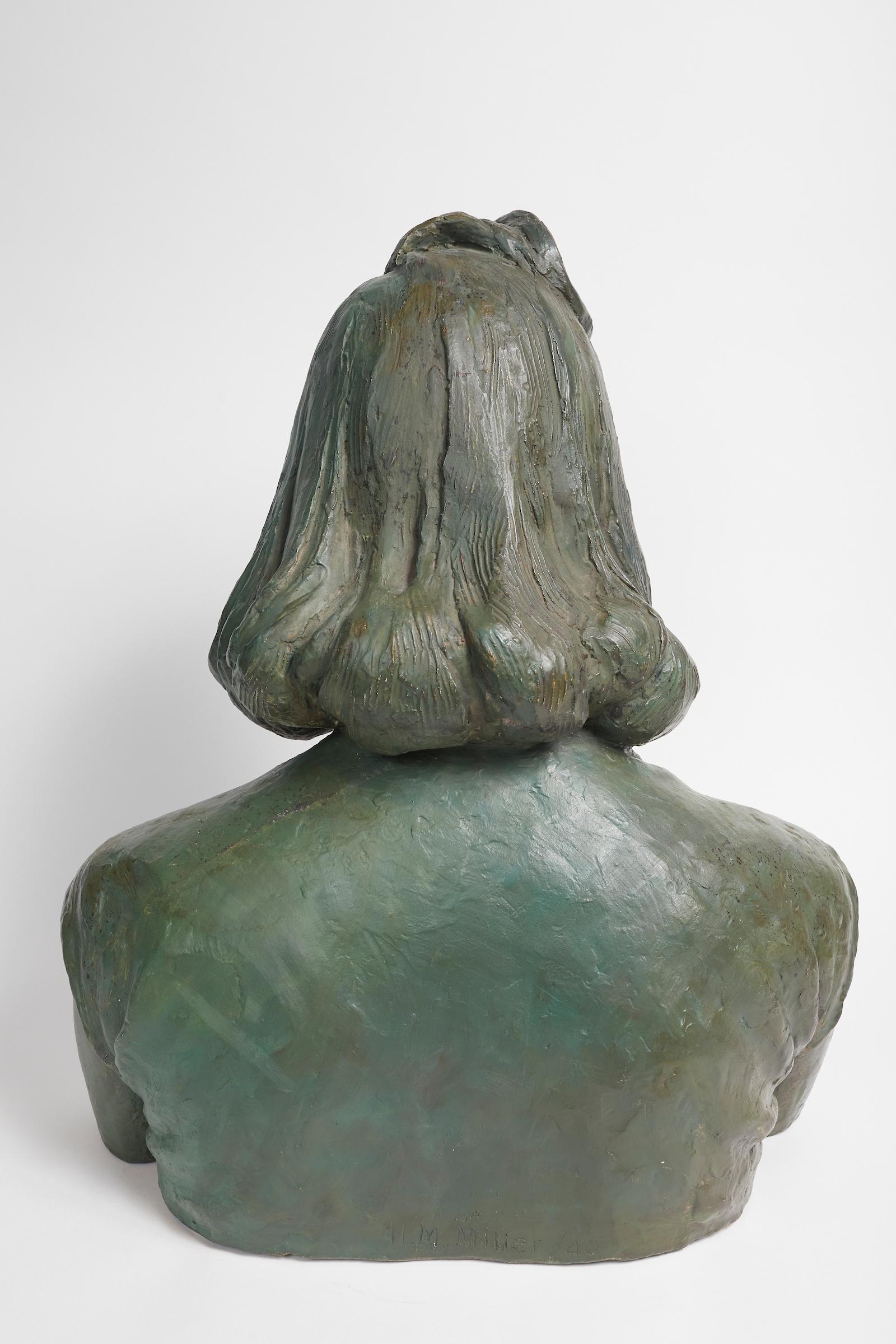 Patinated Plaster Bust of an Asian Woman by Herbert McRae Miller  In Good Condition For Sale In Montreal, QC