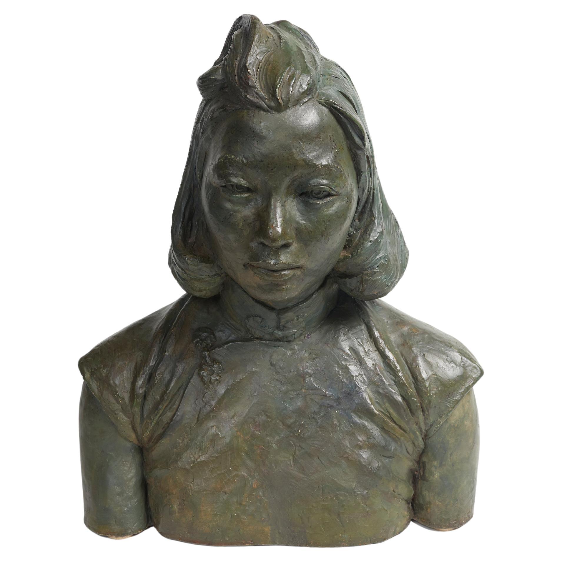 Patinated Plaster Bust of an Asian Woman by Herbert McRae Miller  For Sale
