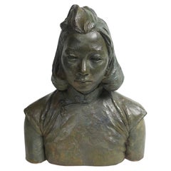 Vintage Patinated Plaster Bust of an Asian Woman by Herbert McRae Miller 