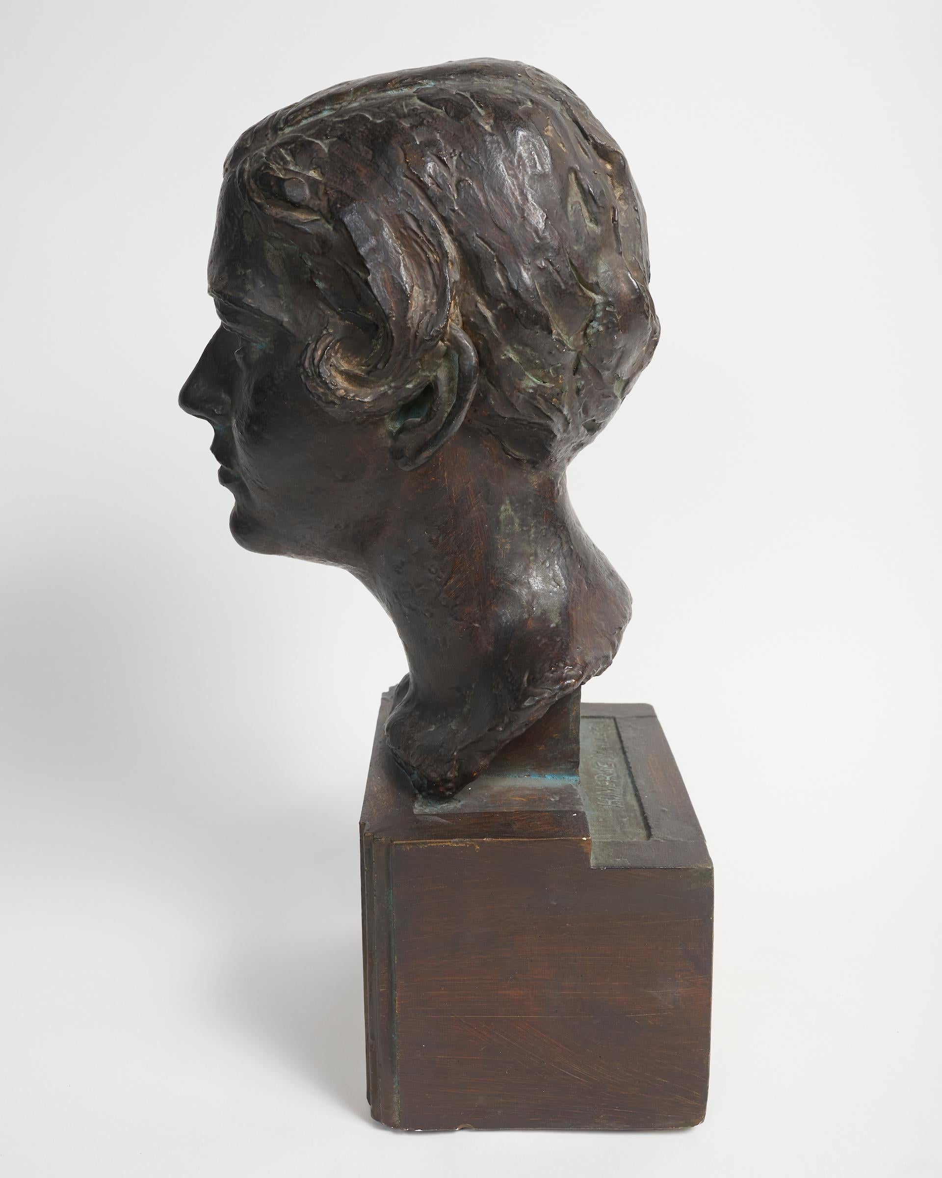 Mid-20th Century Patinated Plaster Bust of a Woman 