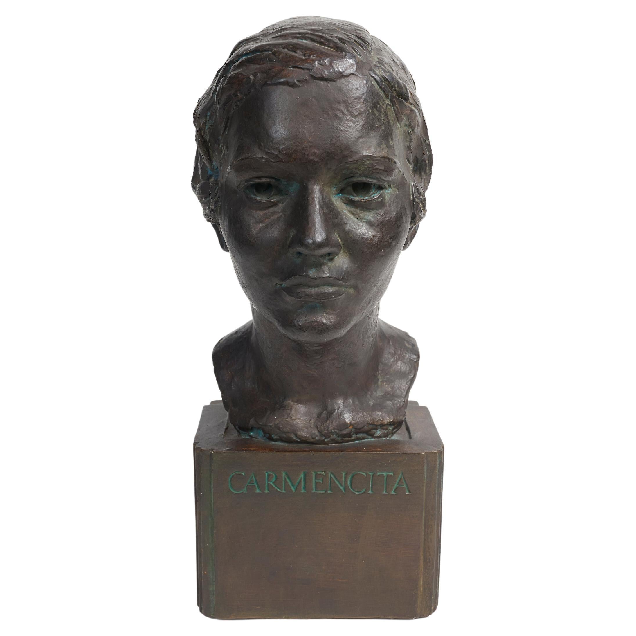 Patinated Plaster Bust of a Woman "Carmencita" by Herbert McRae Miller For Sale