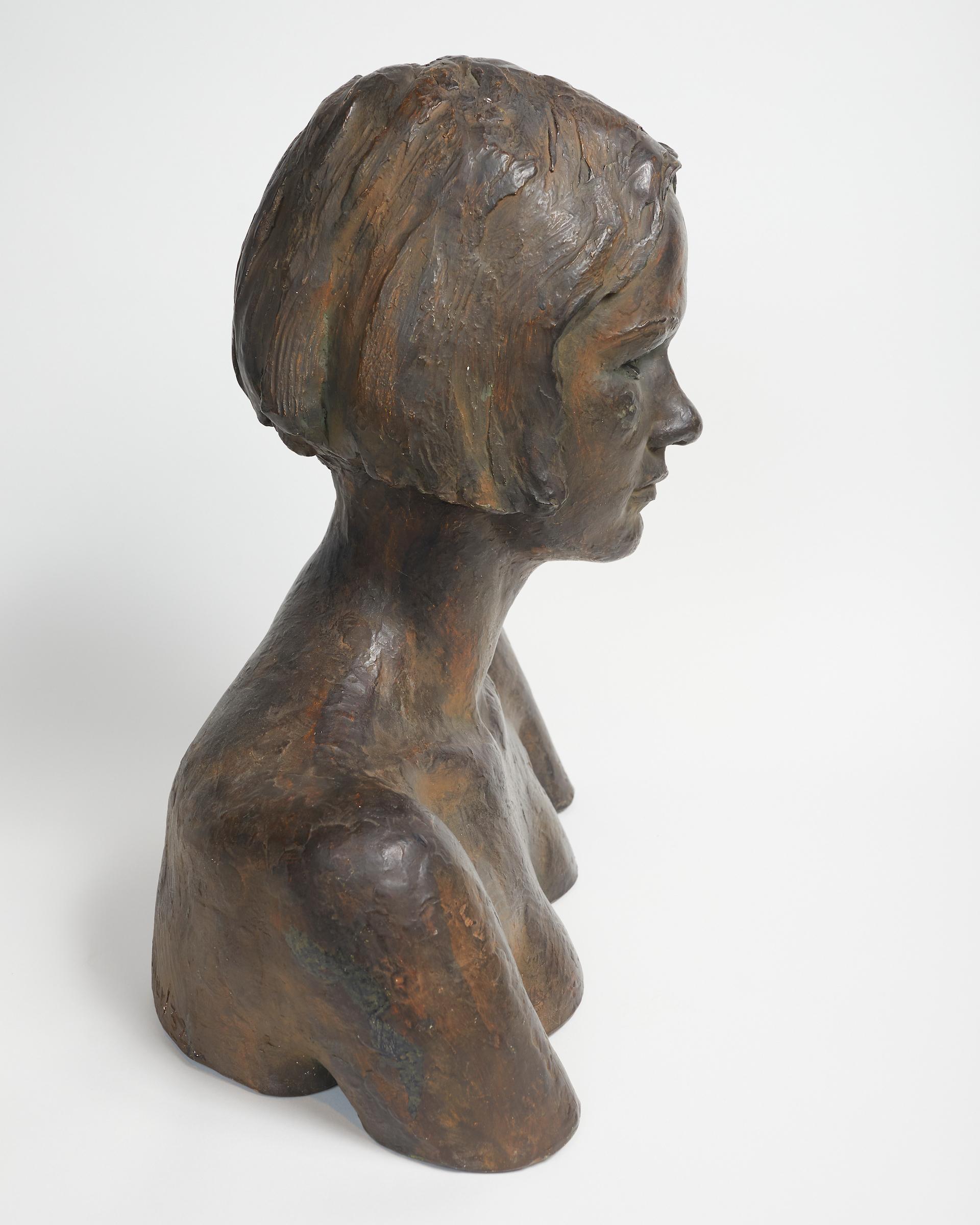 Mid-20th Century Patinated Plaster Bust of Woman by Herbert McRae Miller For Sale