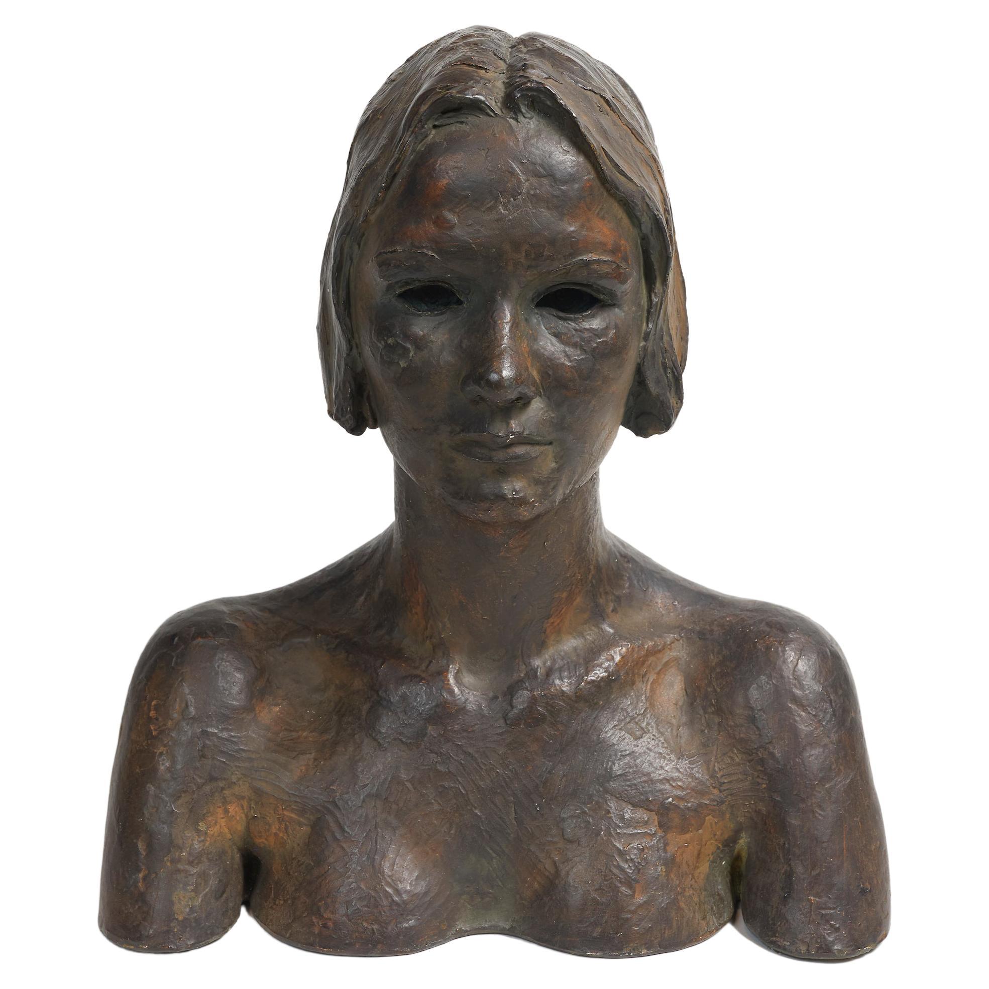 Patinated Plaster Bust of Woman by Herbert McRae Miller For Sale