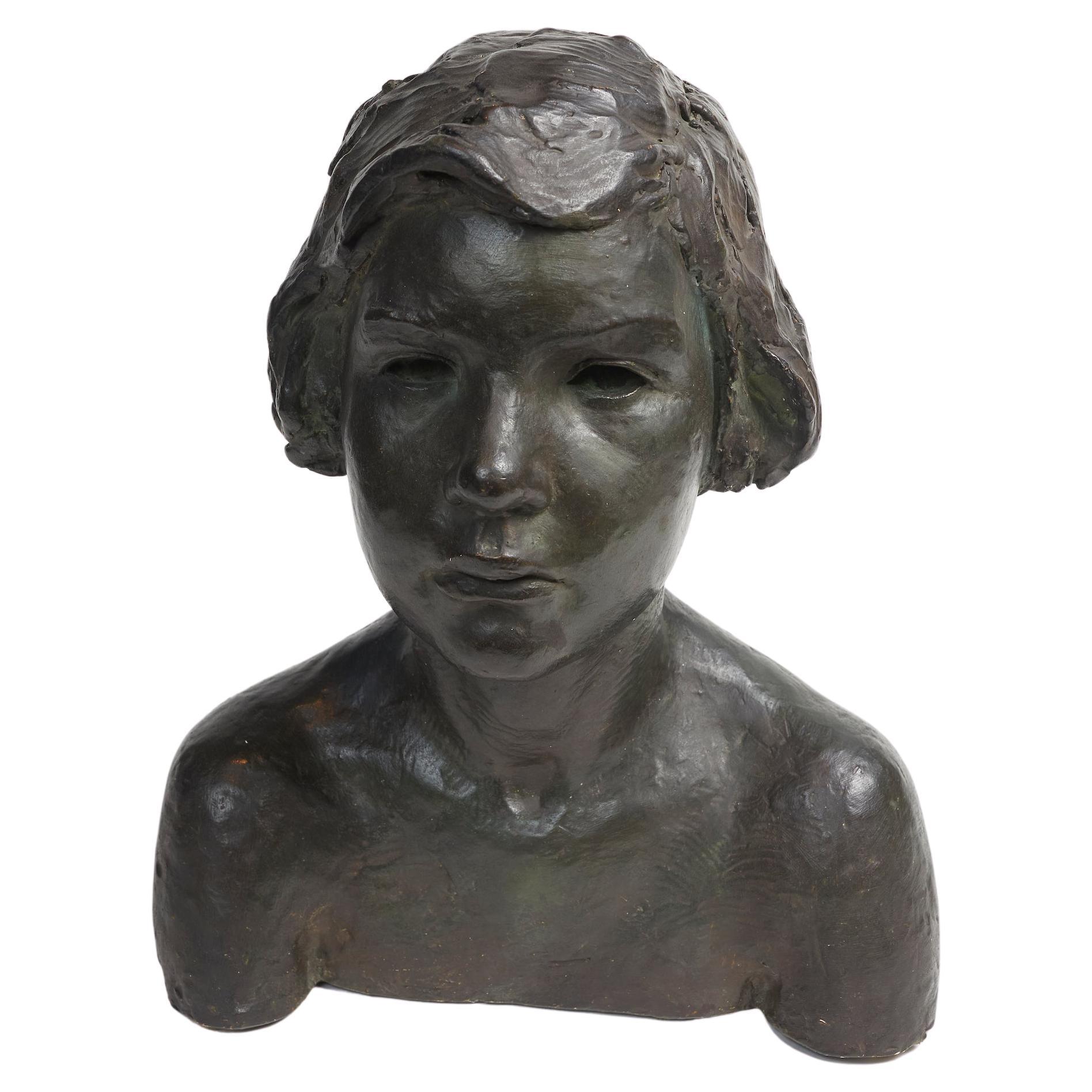 Patinated Plaster Bust of Woman by Herbert McRae Miller For Sale