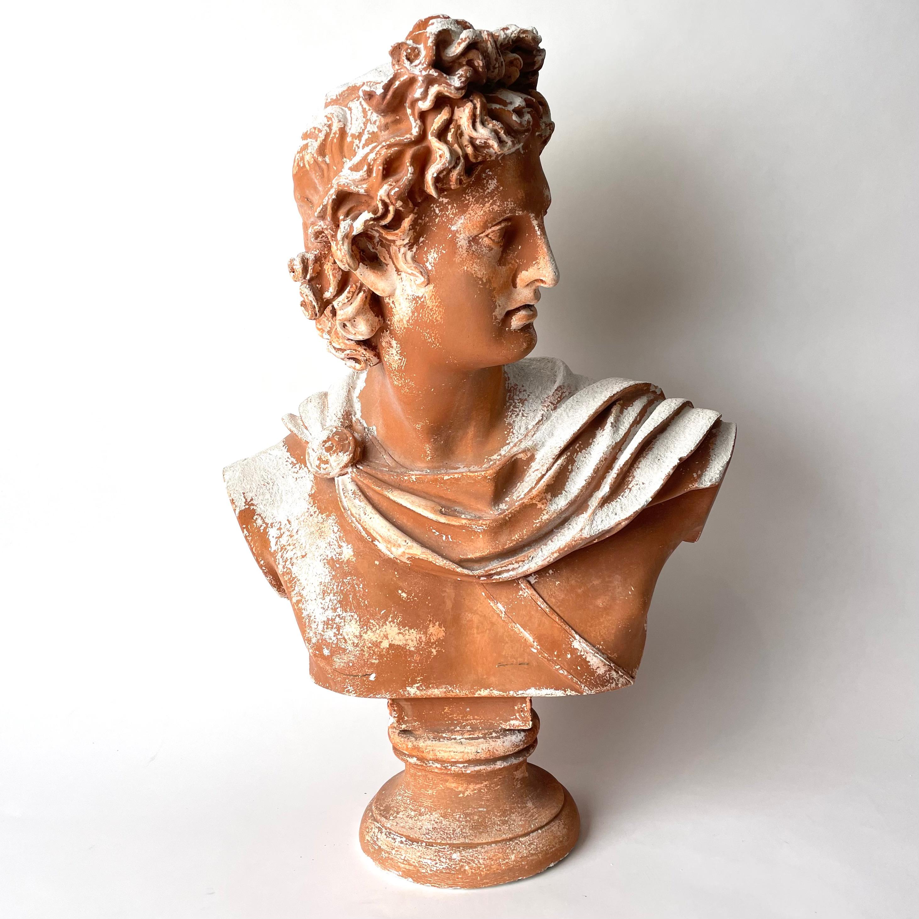 Beautiful patinated plaster sculpture after Apollo di Belvedere made during the late 19th Century. 

Provenance from Lennartsnäs Castle, near Stockholm, Sweden, Baron af Ugglas. The sculpture has been placed in the orangery.

Wear consistent with
