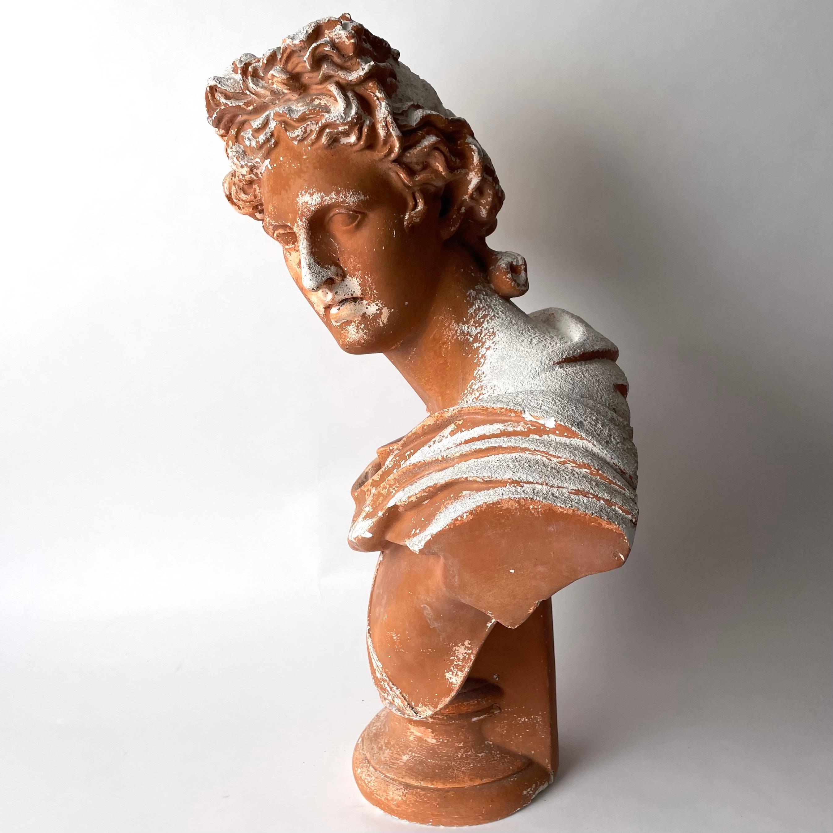 Patinated plaster sculpture after Apollo di Belvedere, late 19th Century In Fair Condition For Sale In Knivsta, SE
