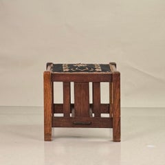 Patinated Quarter Sawn Oak Arts & Crafts Stool by J.M. Young & Sons