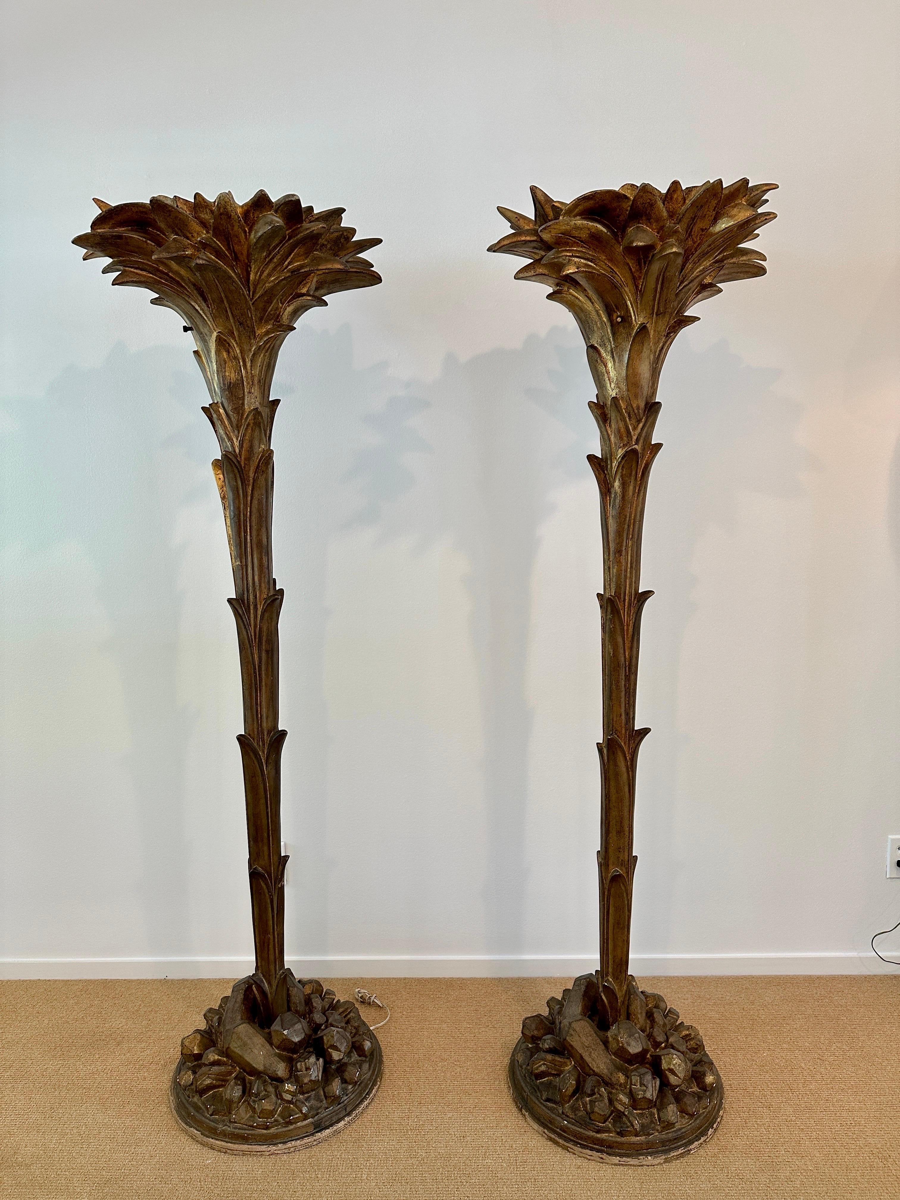 Patinated Resin & Plaster Palm Torchieres in the Manner of Serge Roche, Pair For Sale 4