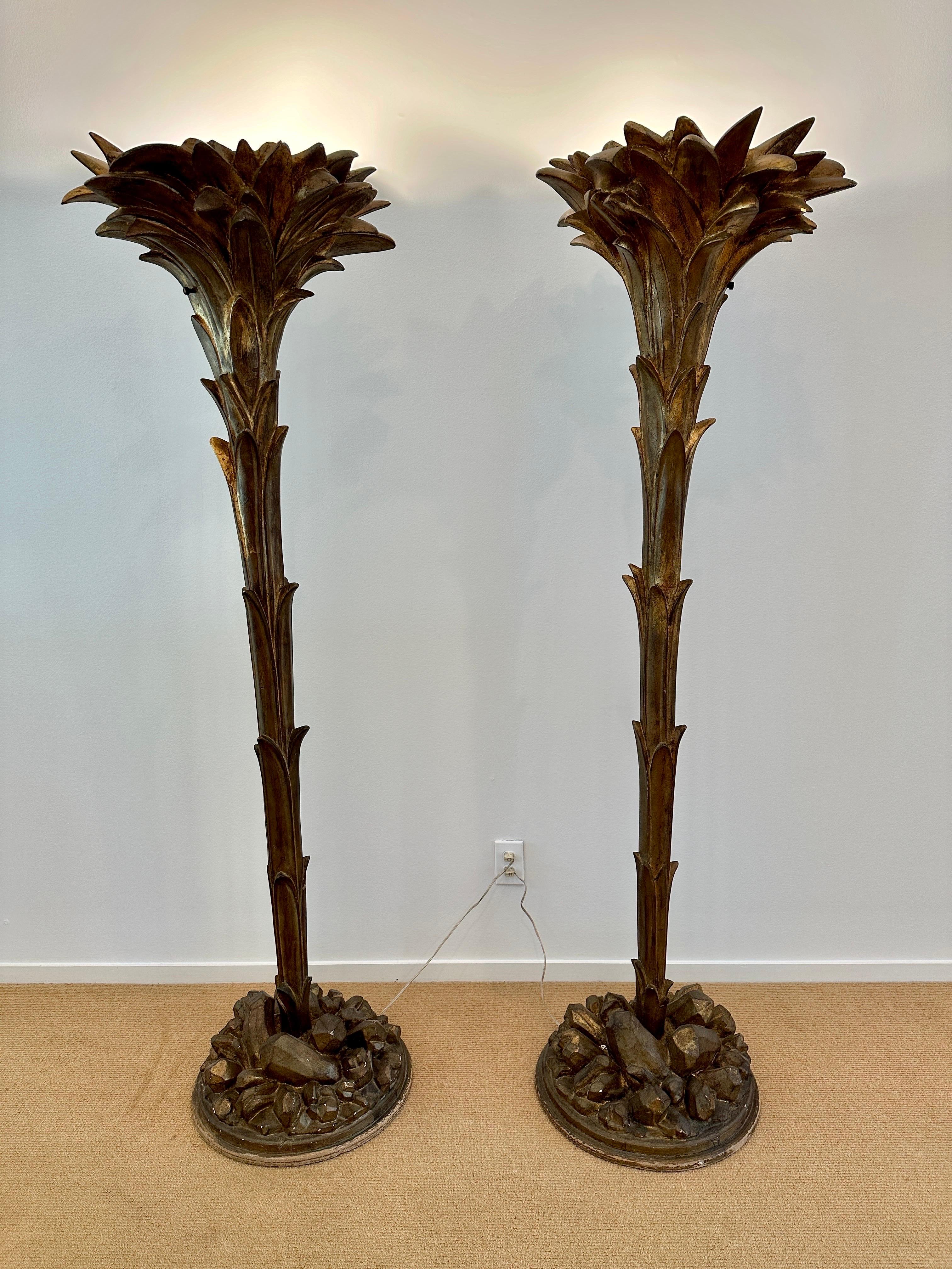 Patinated Resin & Plaster Palm Torchieres in the Manner of Serge Roche, Pair In Good Condition For Sale In East Hampton, NY