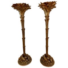 Paire de torchères à palmier en résine patinée et plâtre à la manière de Serge Roche