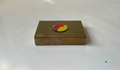 Patinated Scandinavian Art Deco Cigar Box in Brass & Enamel, 1930s