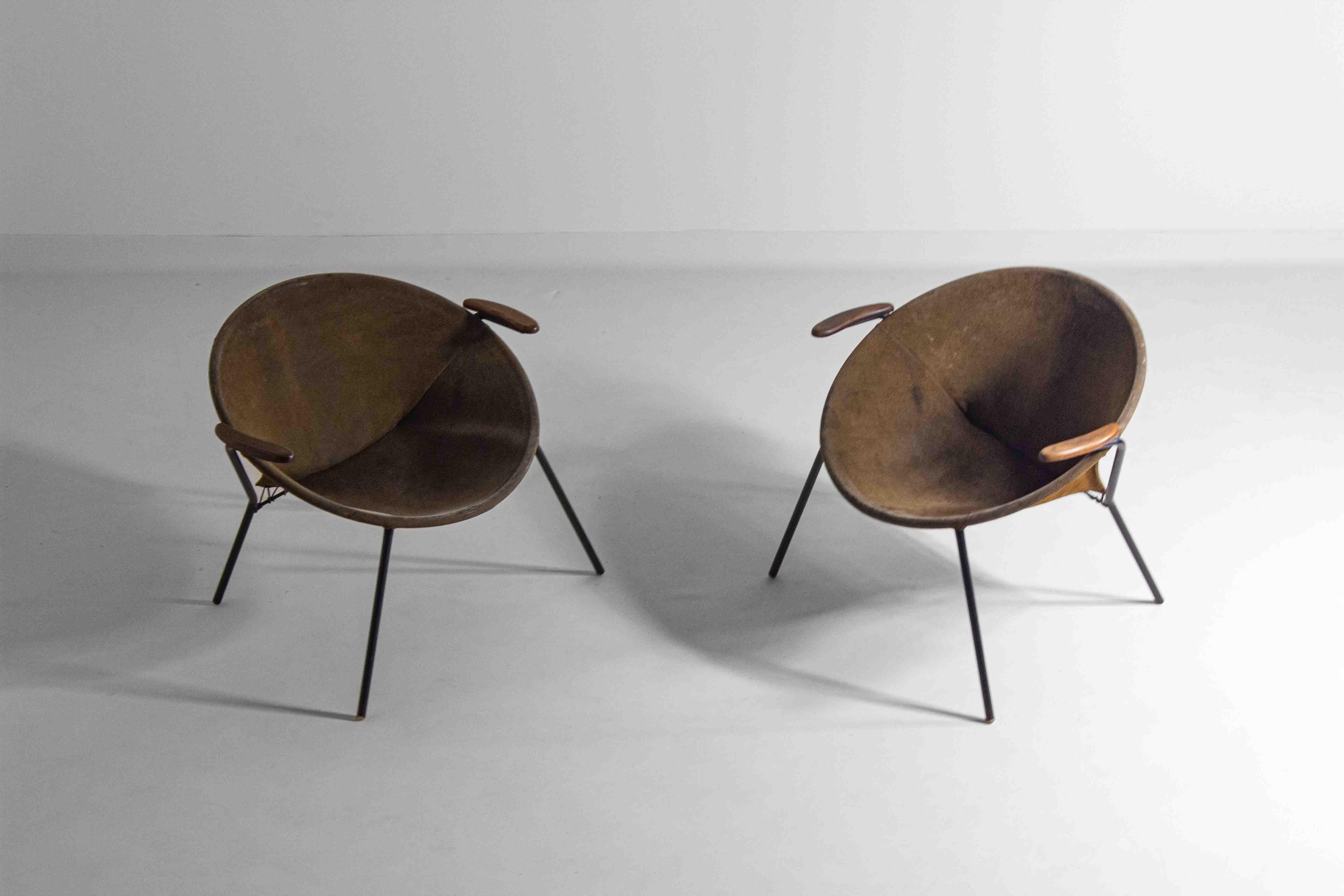 Steel Patinated set of 'Balloon' Chairs by Hans Olsen, Denmark 1950s For Sale