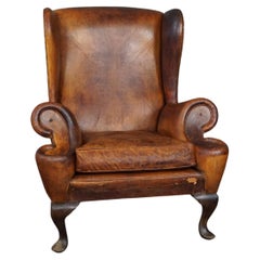 Patinated sheepskin antique Wingback wingback armchair