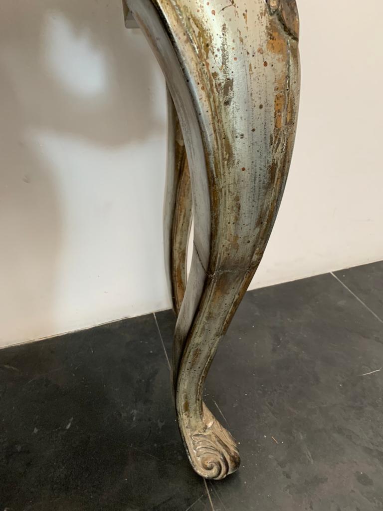 Patinated Silver Black Marble Eclectic Console Baroque, 1990s For Sale 2