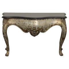 Patinated Silver Black Marble Eclectic Console Baroque, 1990s