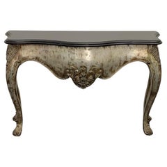 Eklektische Konsole aus patiniertem Silber und schwarzem Marmor im Barockstil, 1990er Jahre