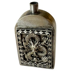 Patinated Silver Chinese Repousse Dragon Perfume Bottle