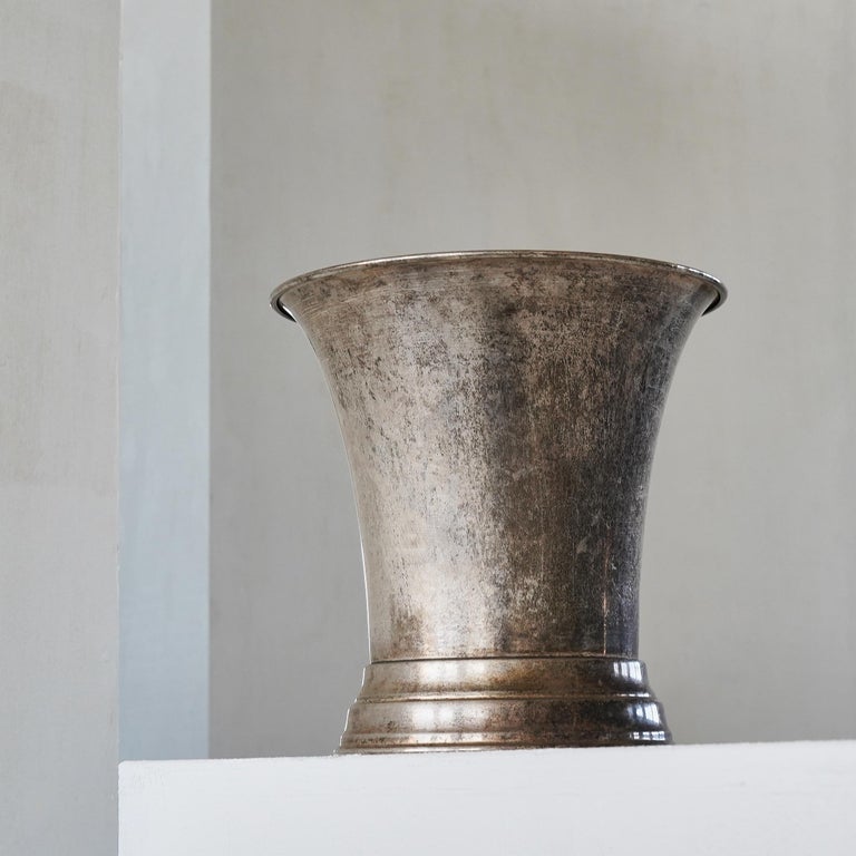 Mid-Century Modern Patinated Silver Plated Wine Cooler or Vase
