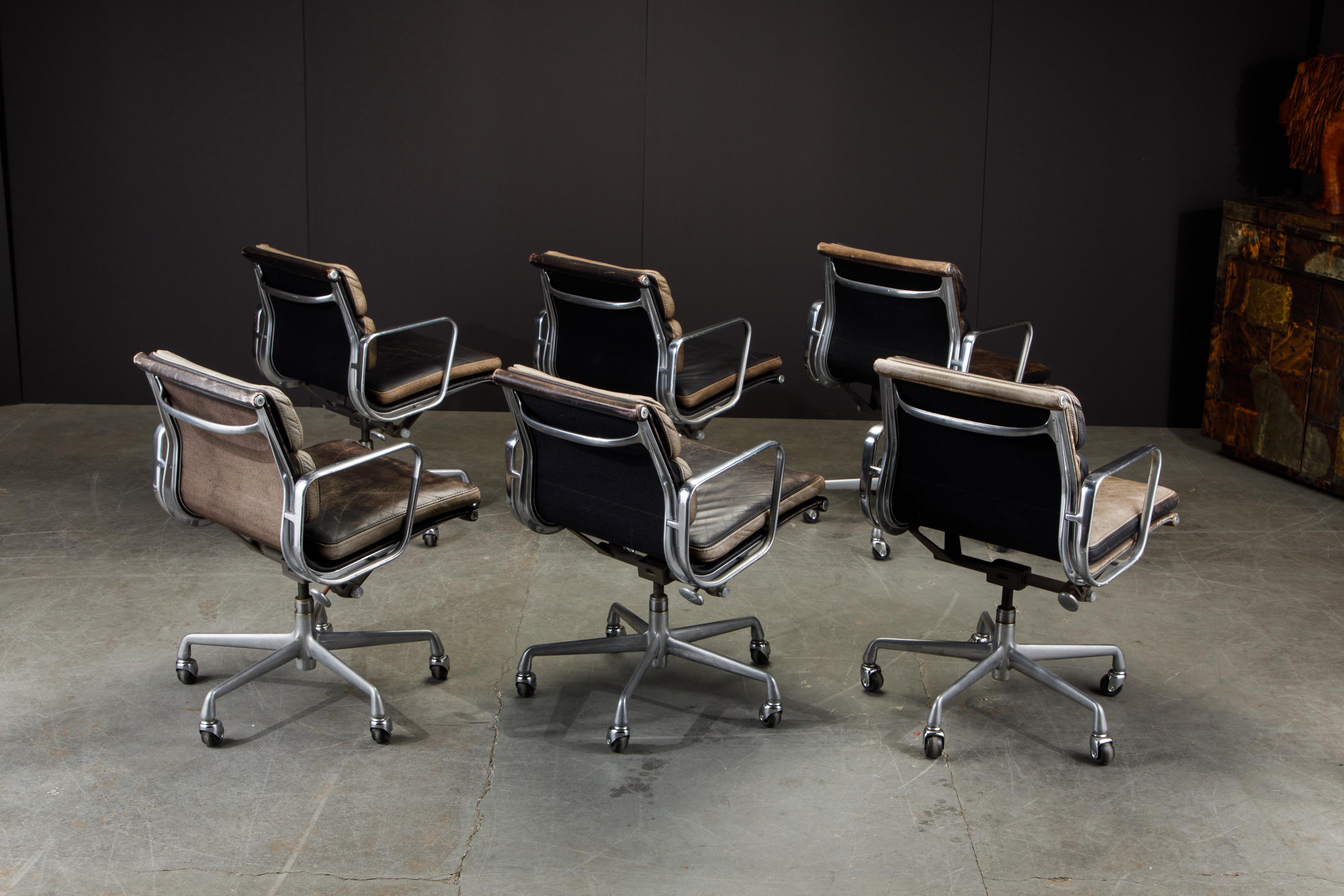 Polished Patinated Soft Pad Desk Chairs by Charles Eames for Herman Miller, 1987, Signed