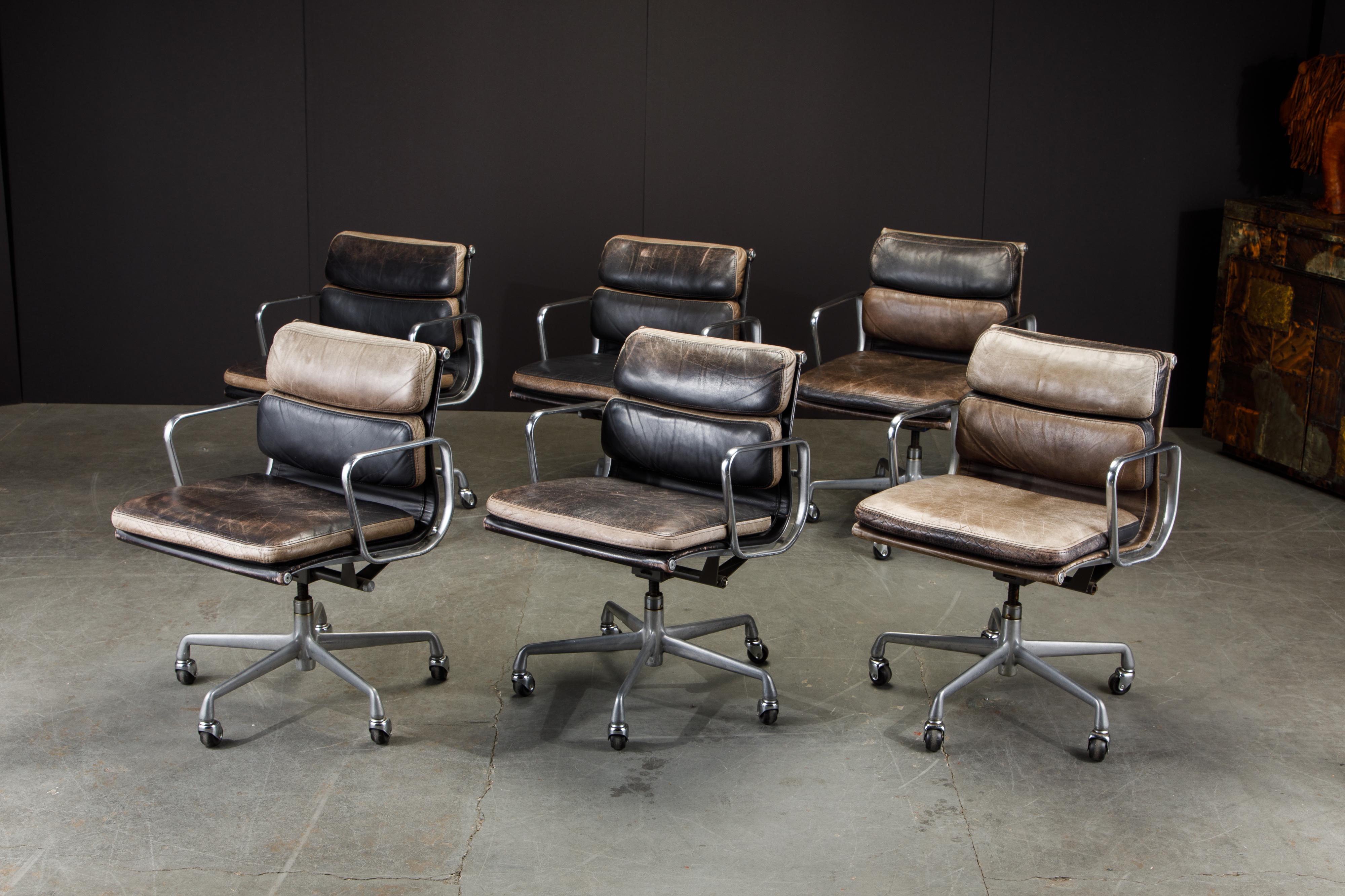 Patinated Soft Pad Desk Chairs by Charles Eames for Herman Miller, 1987, Signed In Good Condition In Los Angeles, CA
