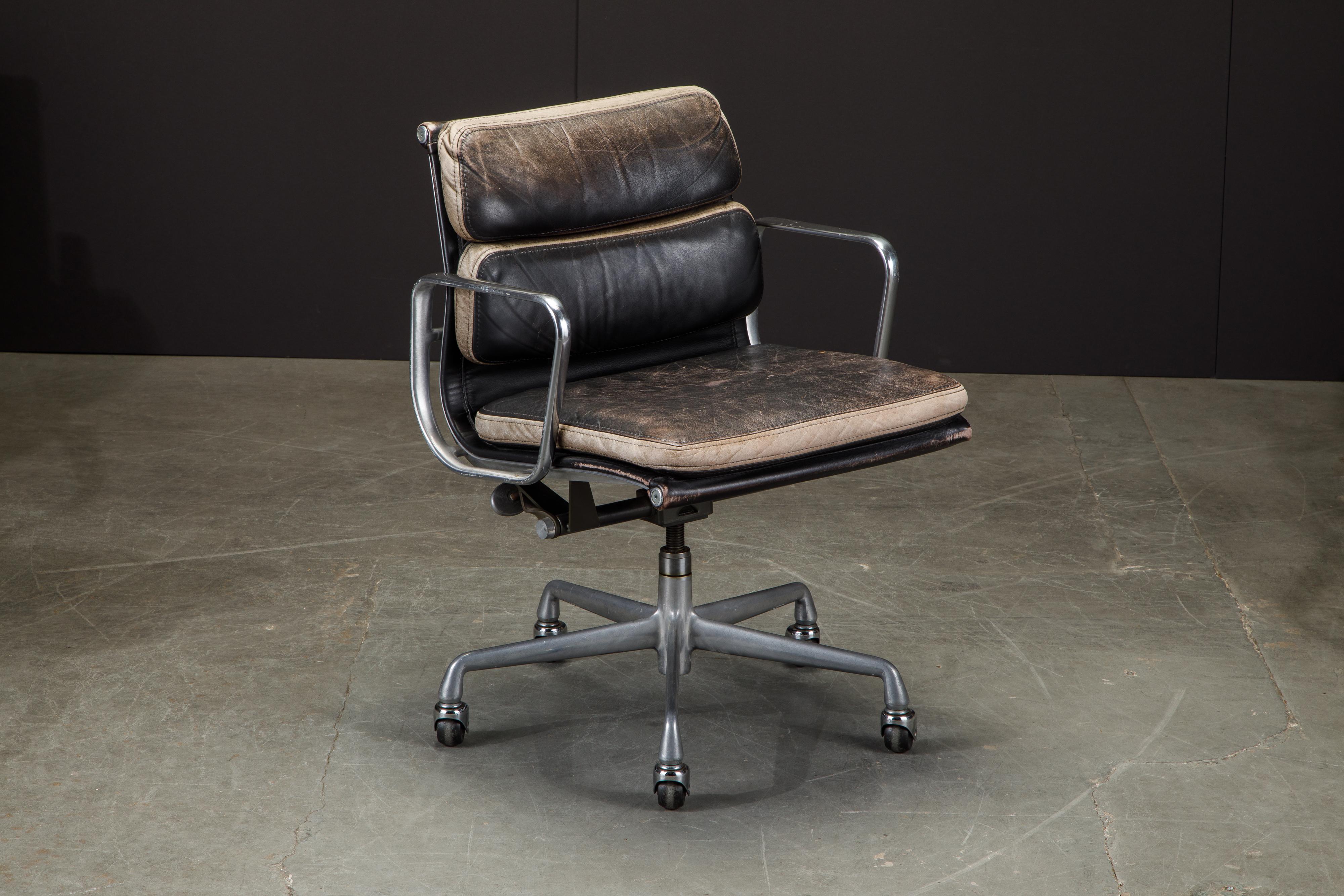 Leather Patinated Soft Pad Desk Chairs by Charles Eames for Herman Miller, 1987, Signed