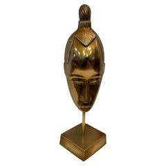 Patinated solid Brass African Mask Sculpture 1970's