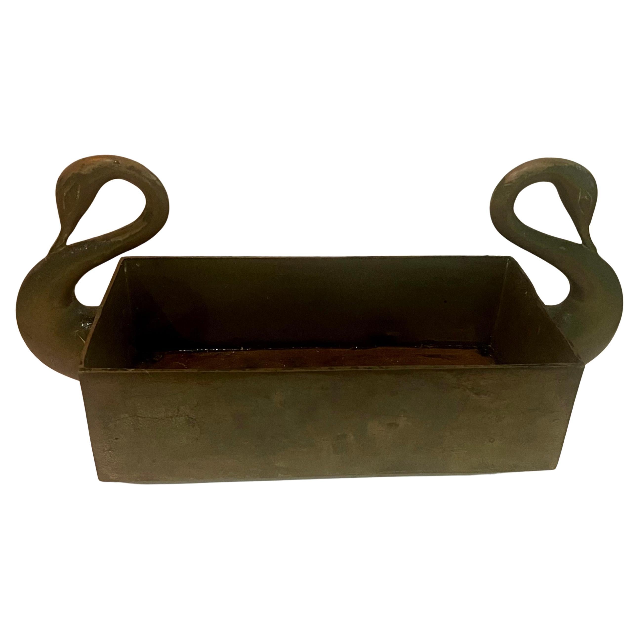 Patinated Solid Bronze Antique Swan Planter Jardiniere