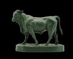 Sculpture de taureau en étain patiné par Charles Valton, français, 1892-1914