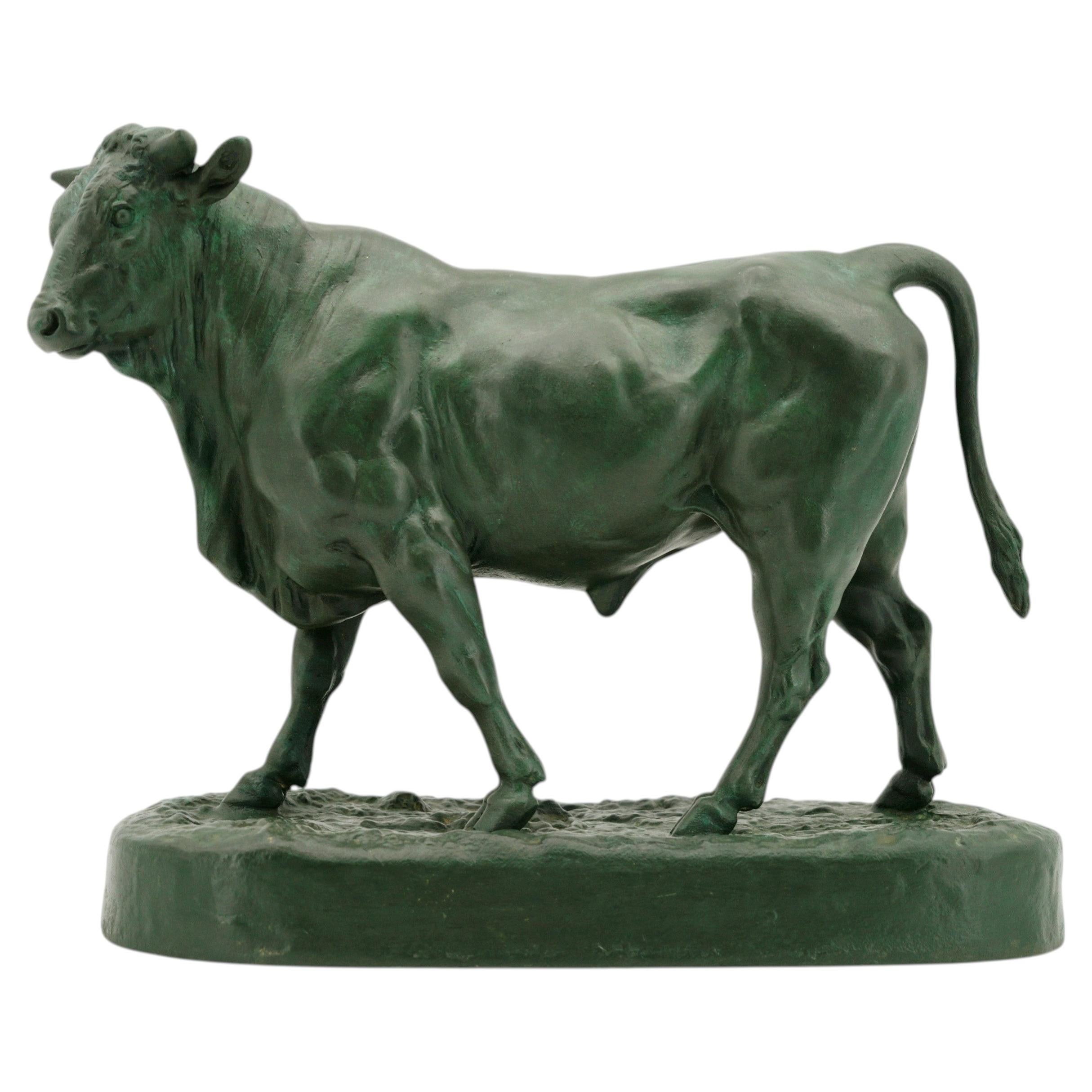 Patinated Spelter Bull Sculpture by Charles Valton, French, 1892-1914