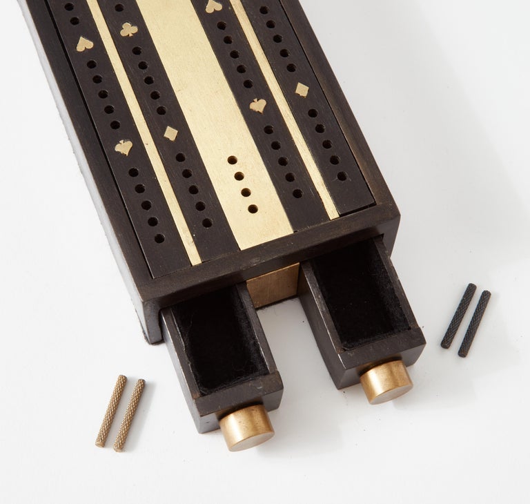 Handmade Cribbage Board with Brass Inlay and Magnetic Storage Drawers ...