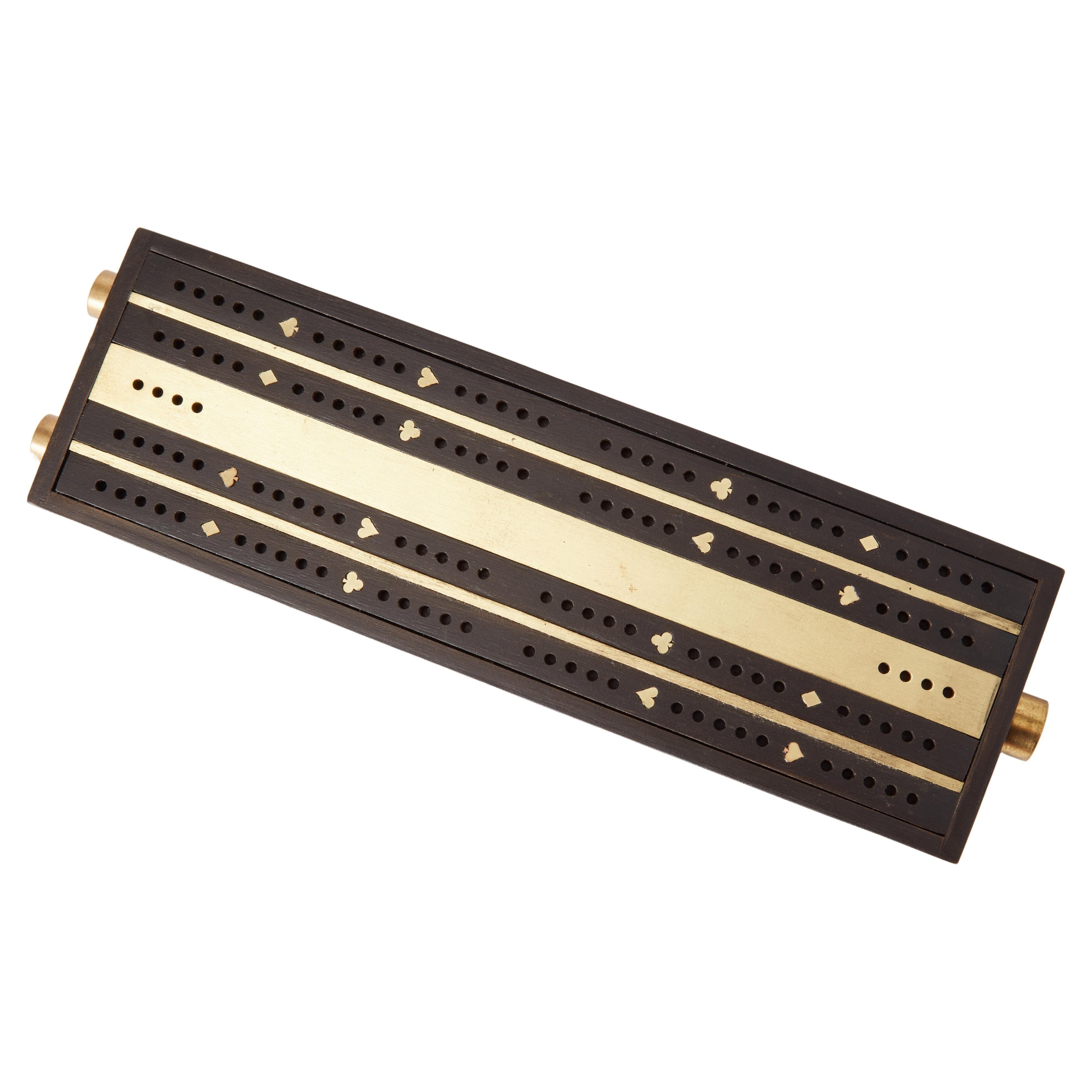 Handgefertigtes Cribbage-Karton mit Messingintarsien und Magnetic-Aufbewahrungsschubladen