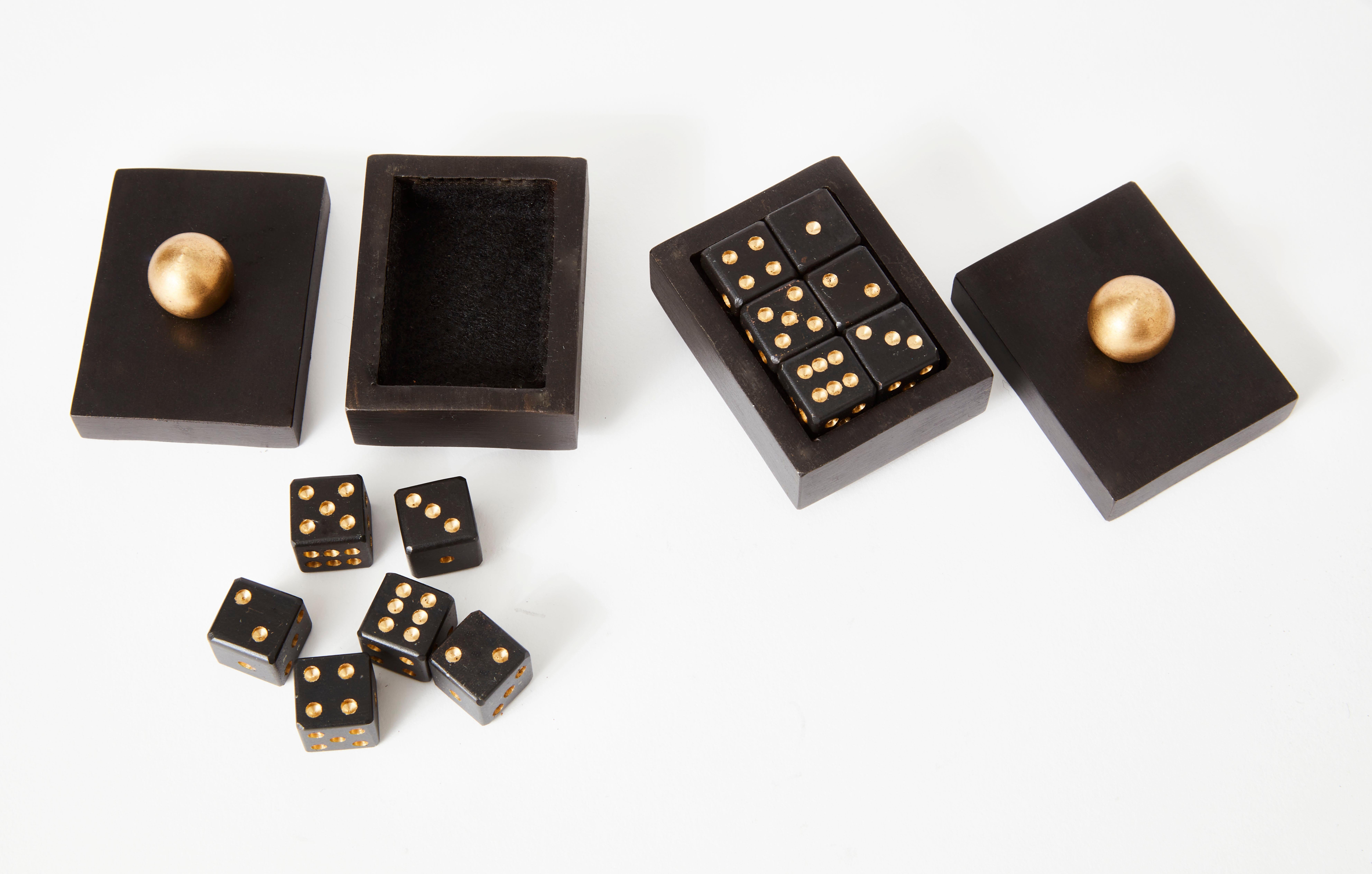 Art Deco Patinated Steel and Brass Dice Box