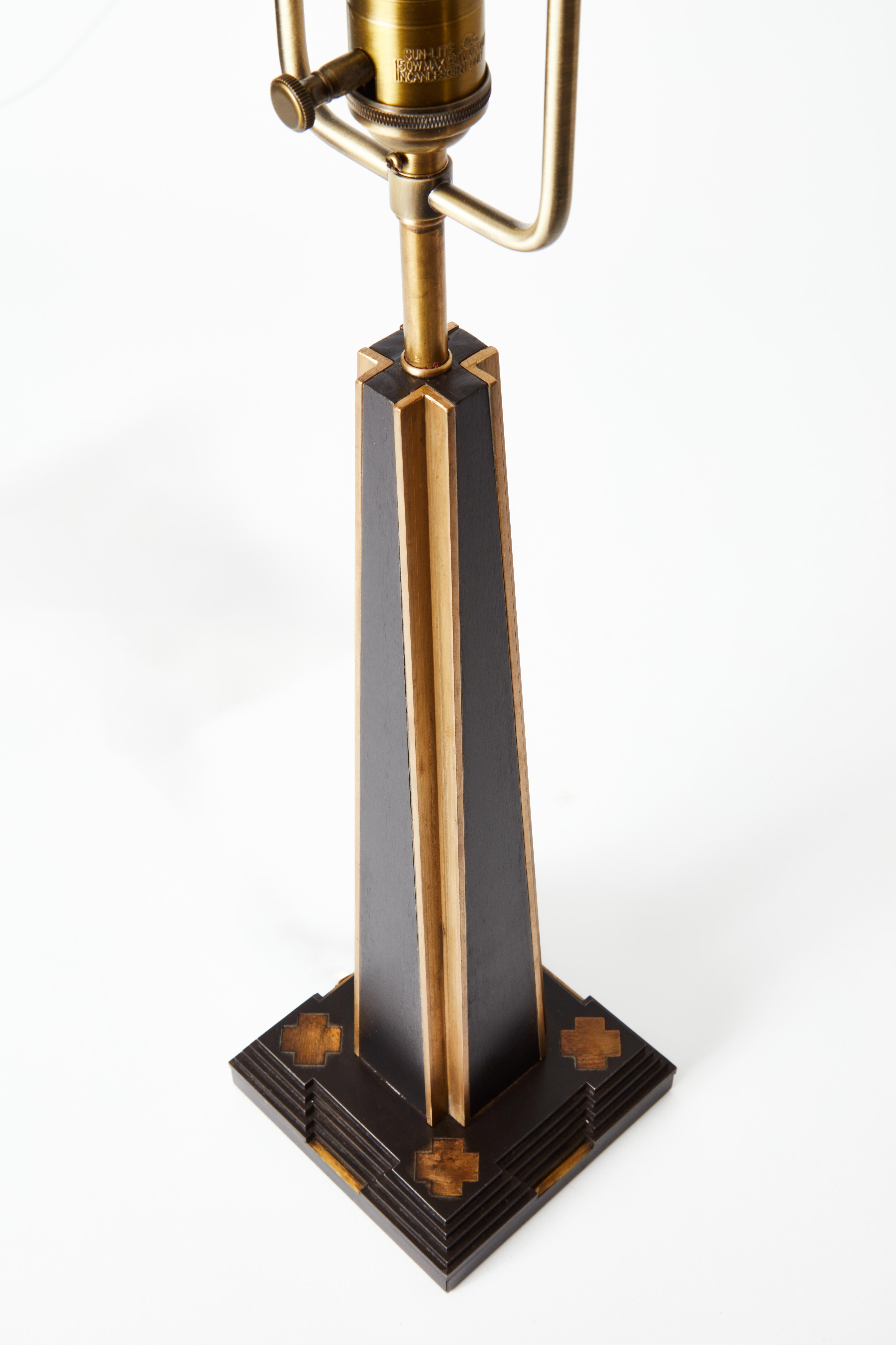 American Contemporary Art Deco 'Meso' Table Lamp with Inlayed Brass For Sale