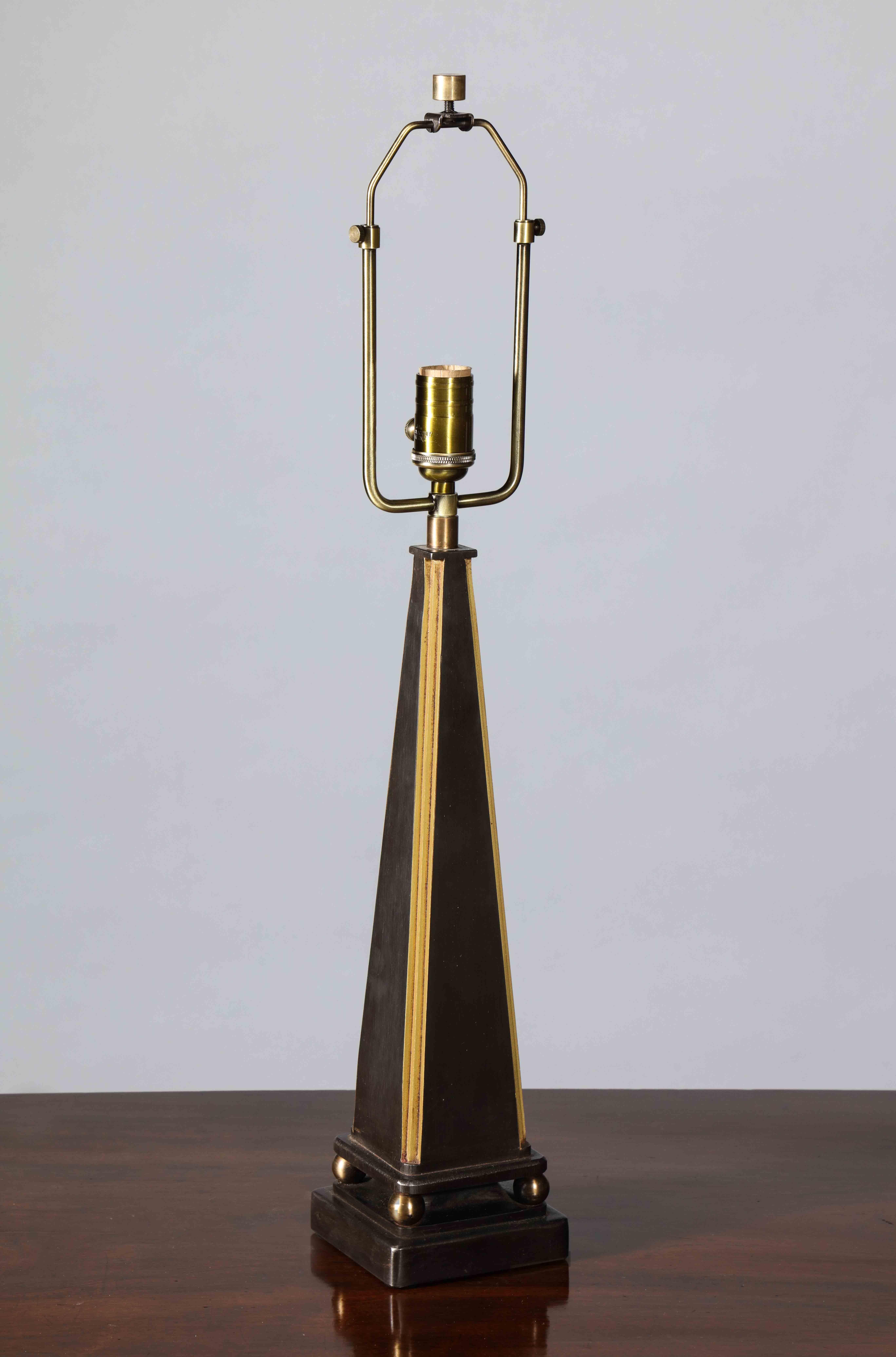 American Contemporary Neoclassical 'Obelisk' Table Lamp with Gold Detailing For Sale