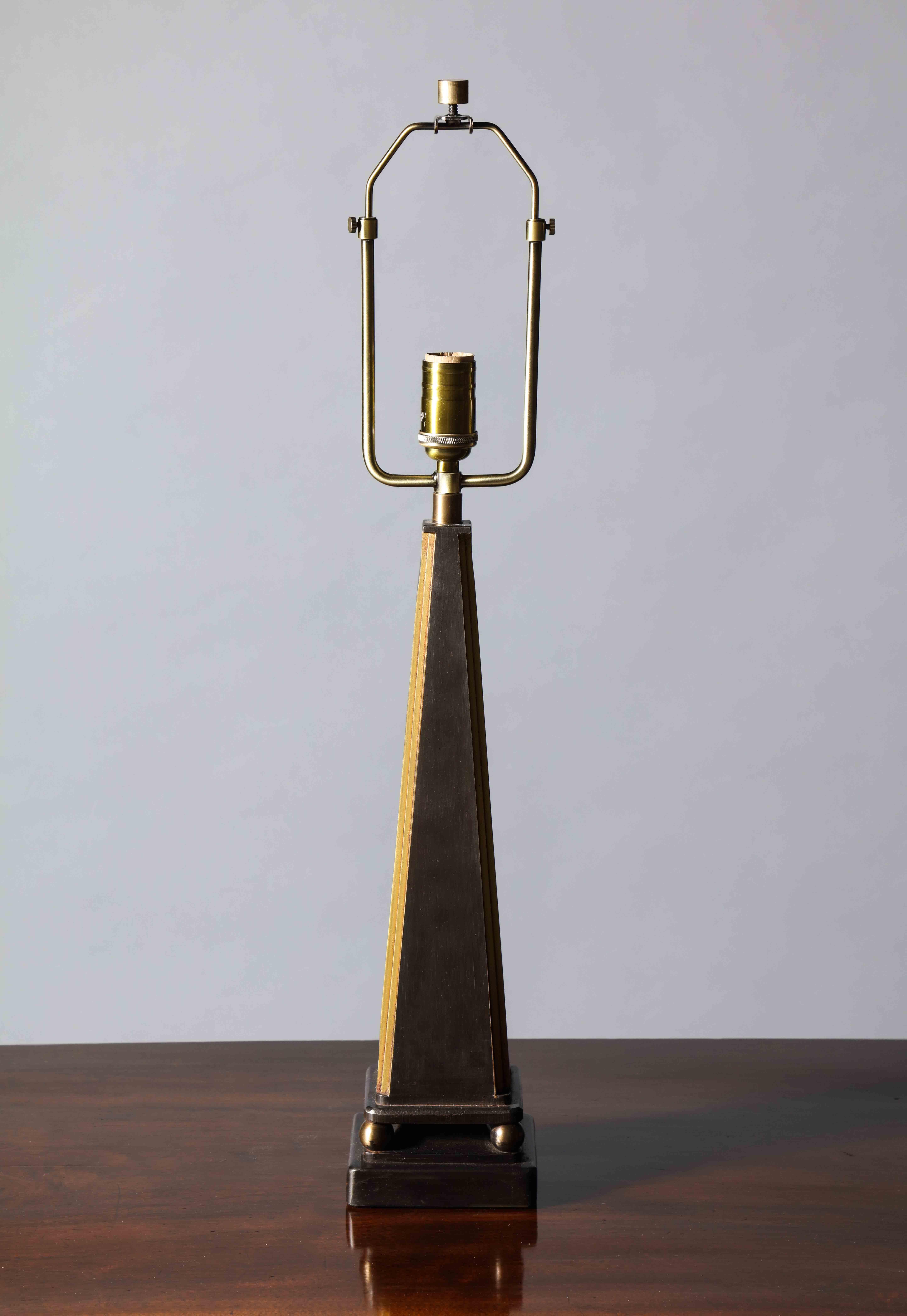 Blackened Contemporary Neoclassical 'Obelisk' Table Lamp with Gold Detailing For Sale