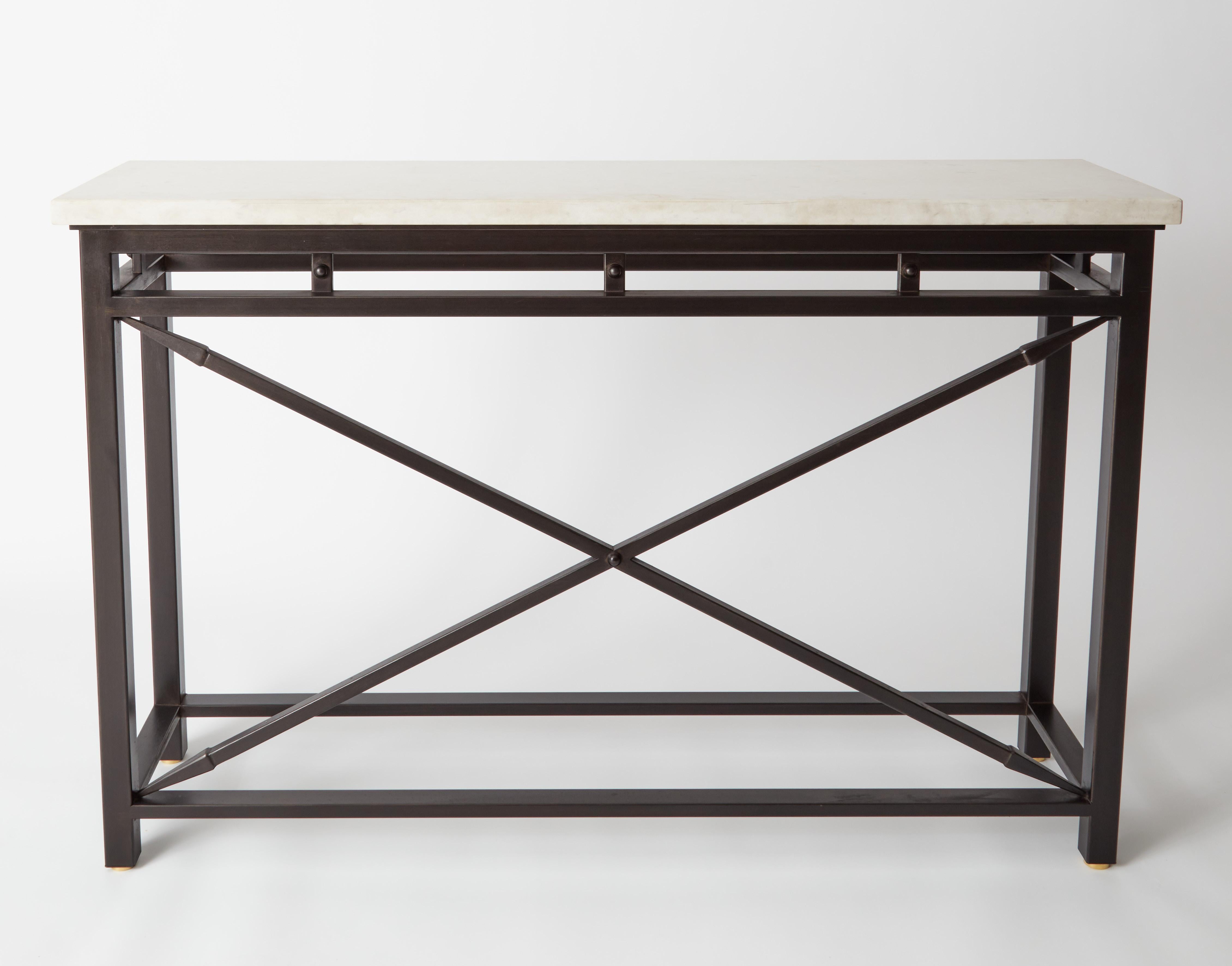 American Contemporary Neoclassical Console Table with Stone Top For Sale