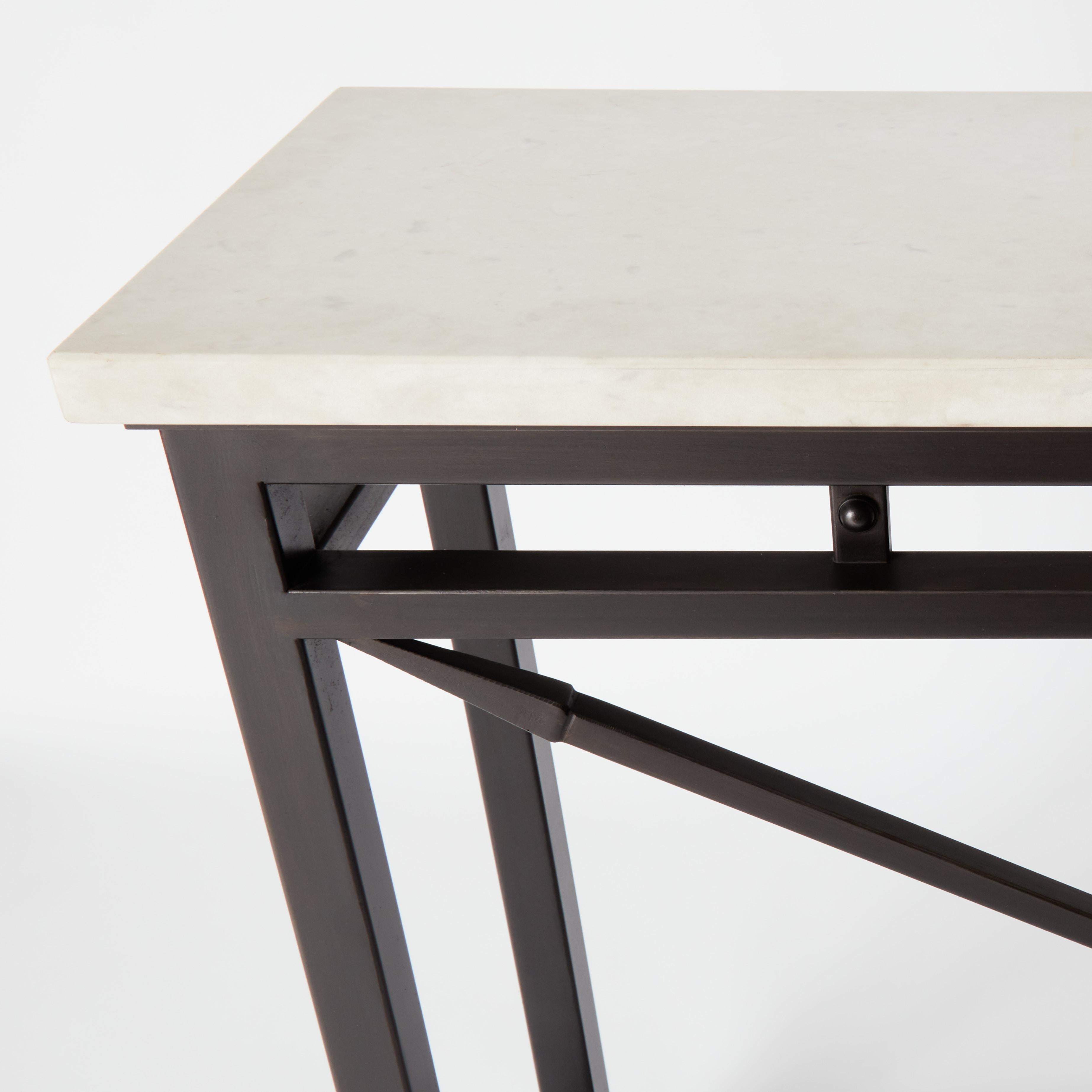 Welded Contemporary Neoclassical Console Table with Stone Top For Sale