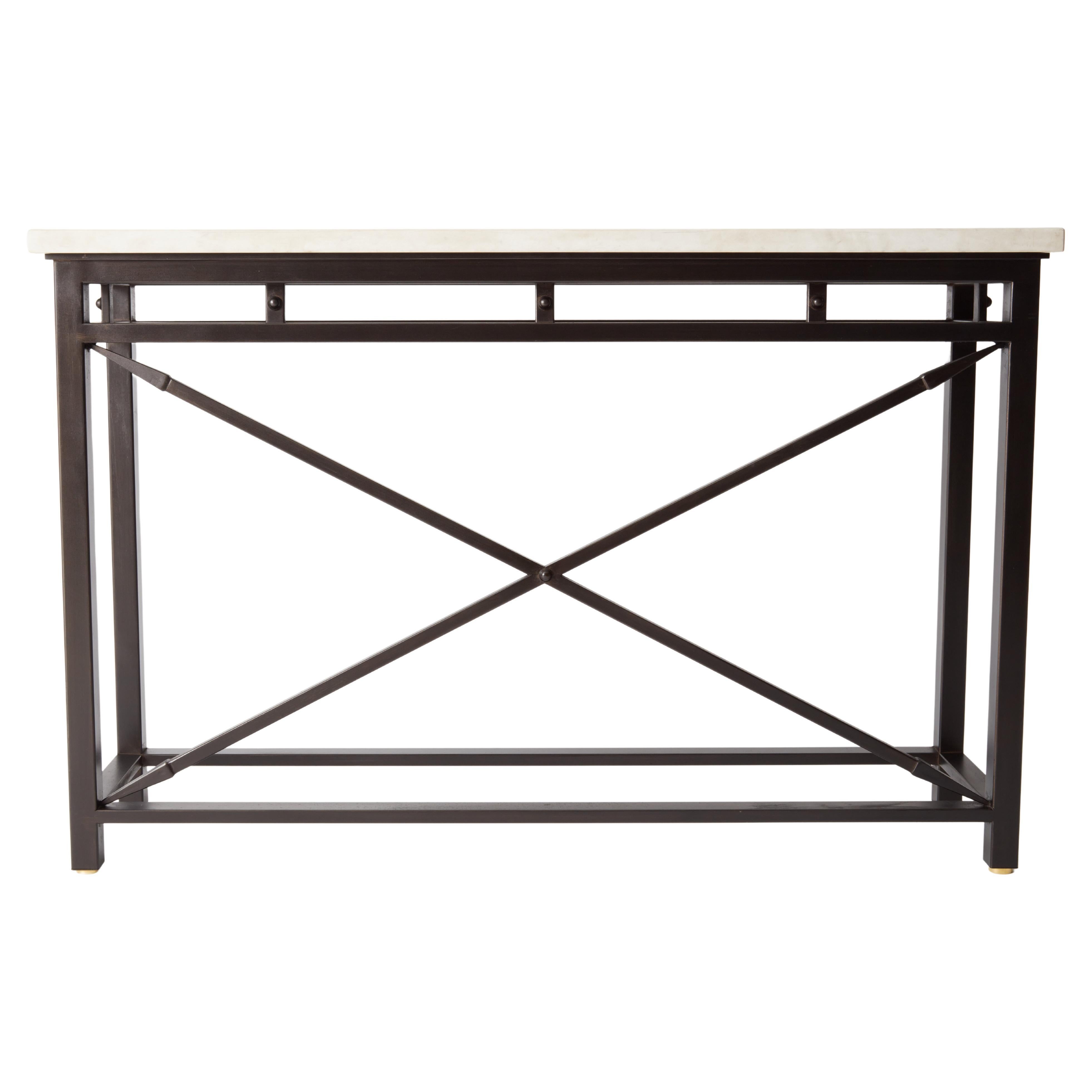 Contemporary Neoclassical Console Table with Stone Top For Sale