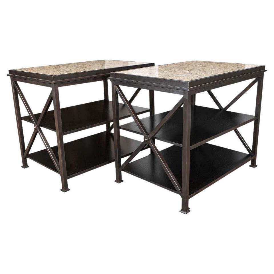 Steel Stack Table Contemporary Neoclassical Side Tables with Steel Bases and Inset Marble ...