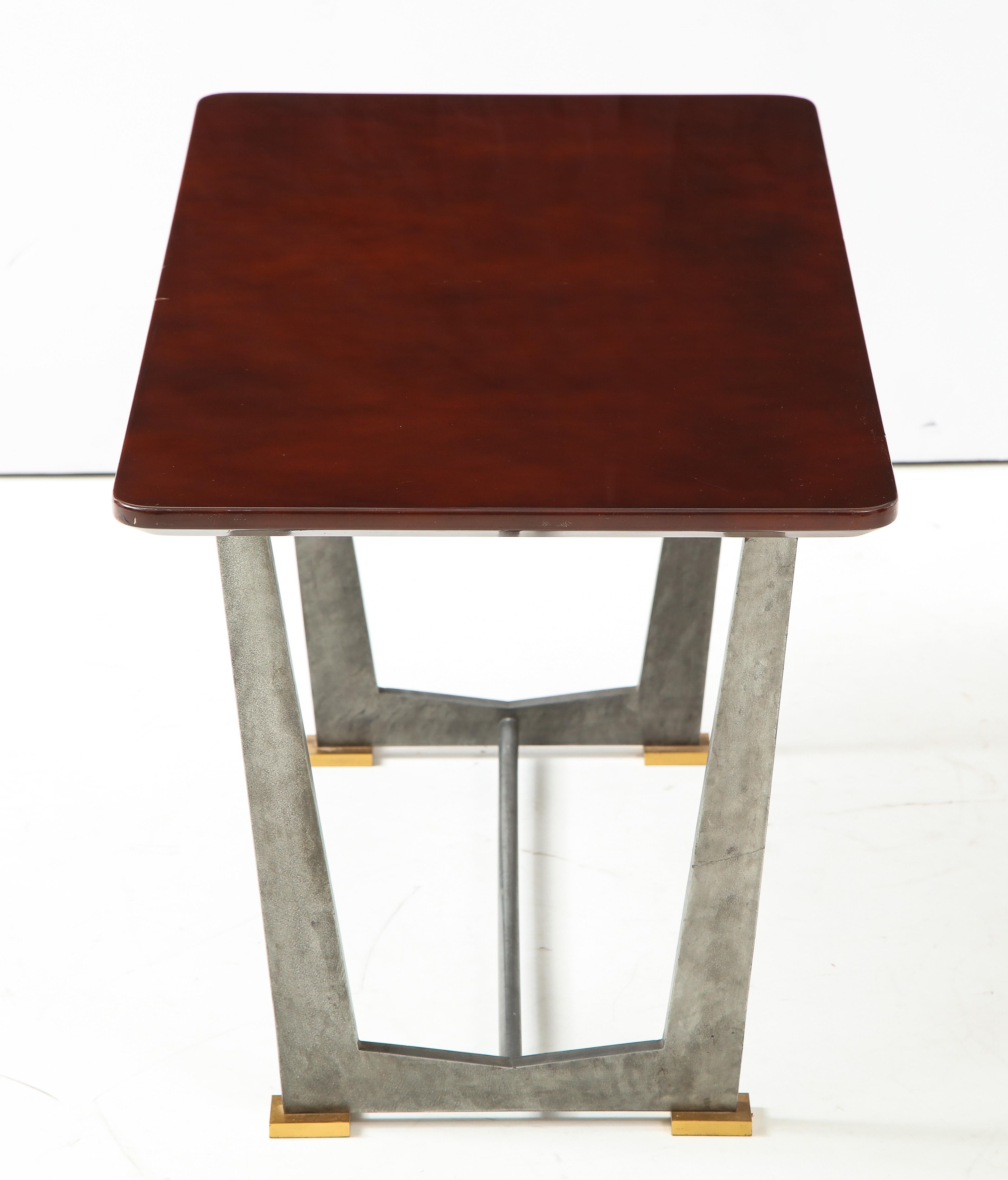 Patinated Steel, Bronze and Lacquered Wood, Coffee Table by Maison Leleu 1