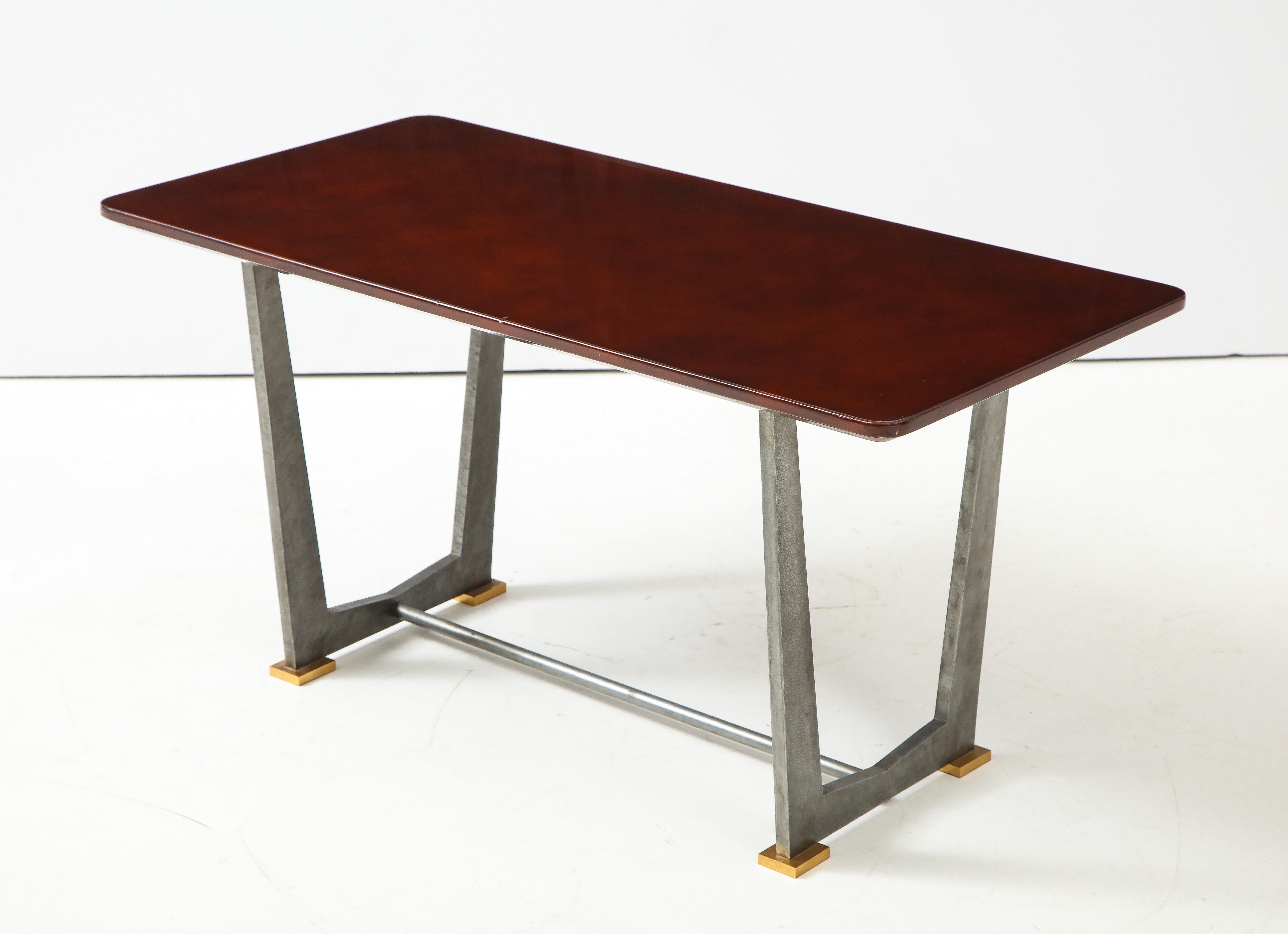 Patinated Steel, Bronze and Lacquered Wood, Coffee Table by Maison Leleu 4